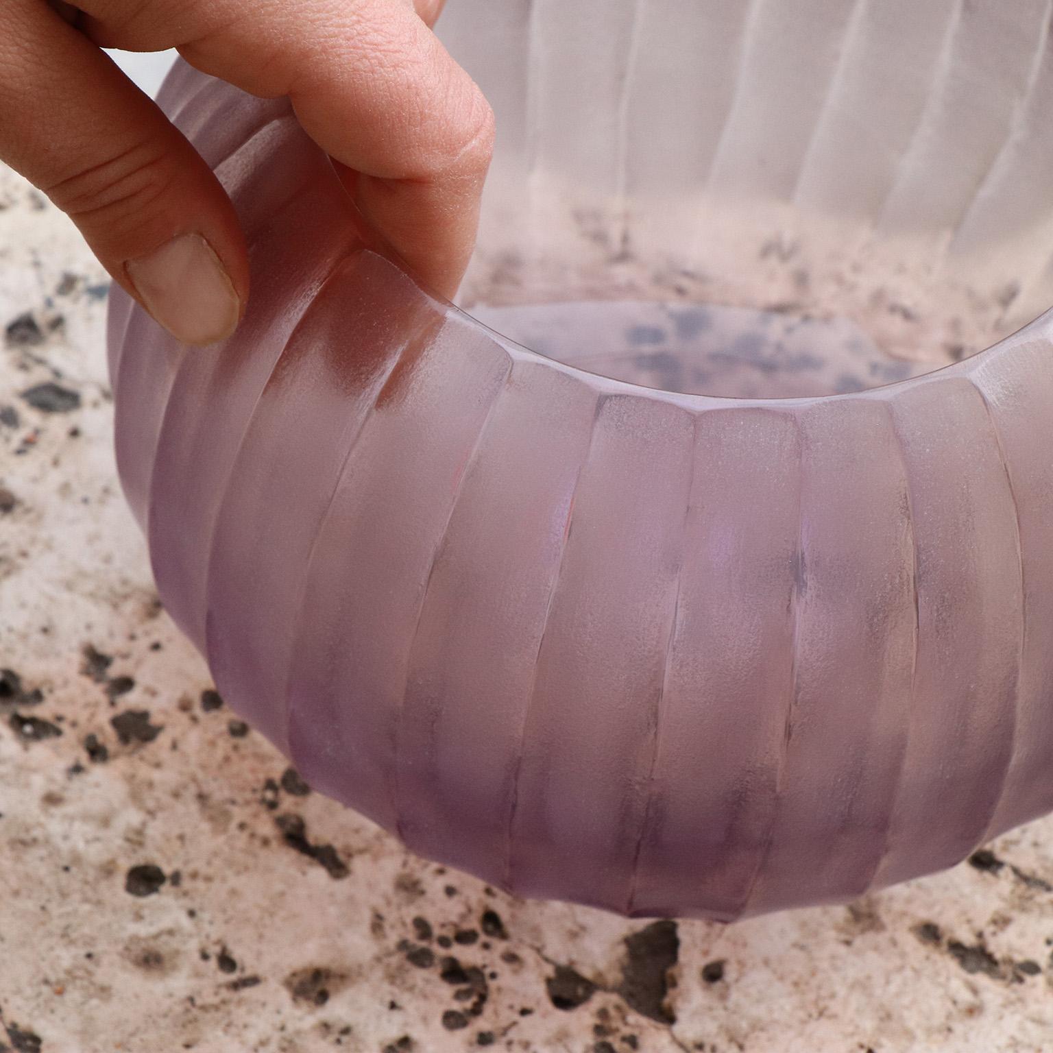 Italian 21st Century by Micheluzzi Glass Puffo Light Amethyst Vase Handmade Murano Glass