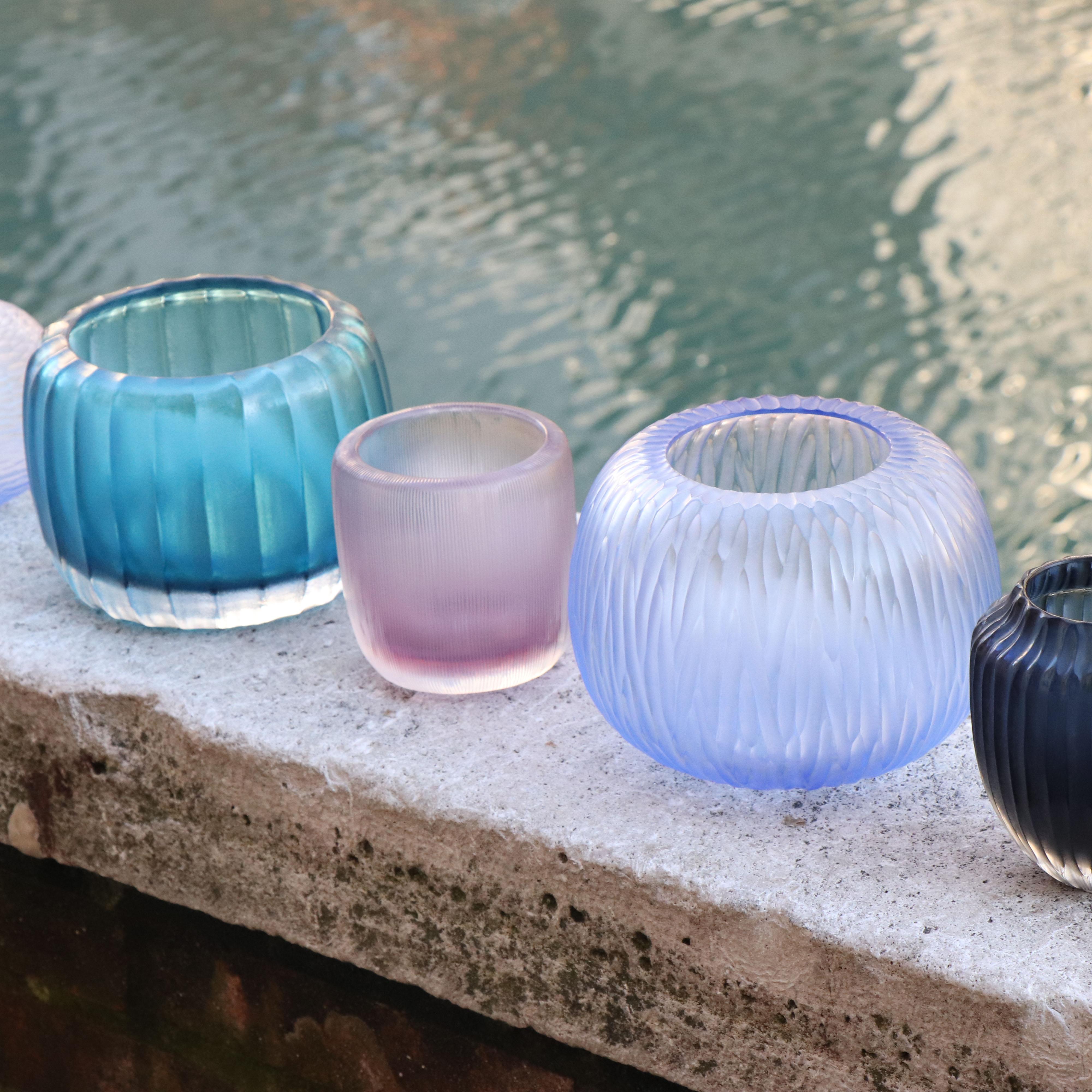 Contemporary 21st Century by Micheluzzi Glass Puffo Light Blue Vase Handmade Murano Glass For Sale