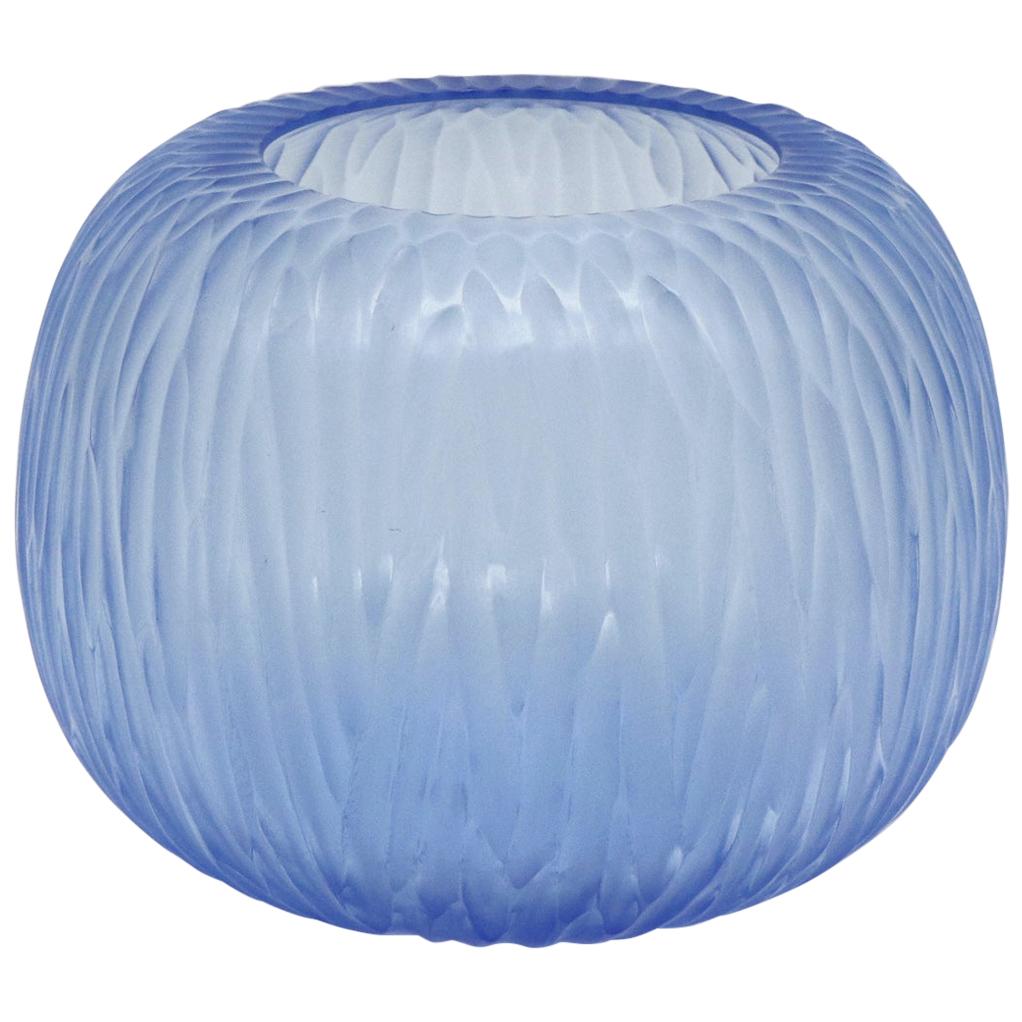 21st Century by Micheluzzi Glass Puffo Light Blue Vase Handmade Murano Glass For Sale