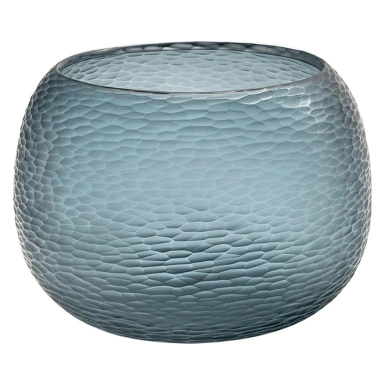 21st Century by Micheluzzi Glass Puffo Ocean Blue Vase Handmade Murano Glass For Sale