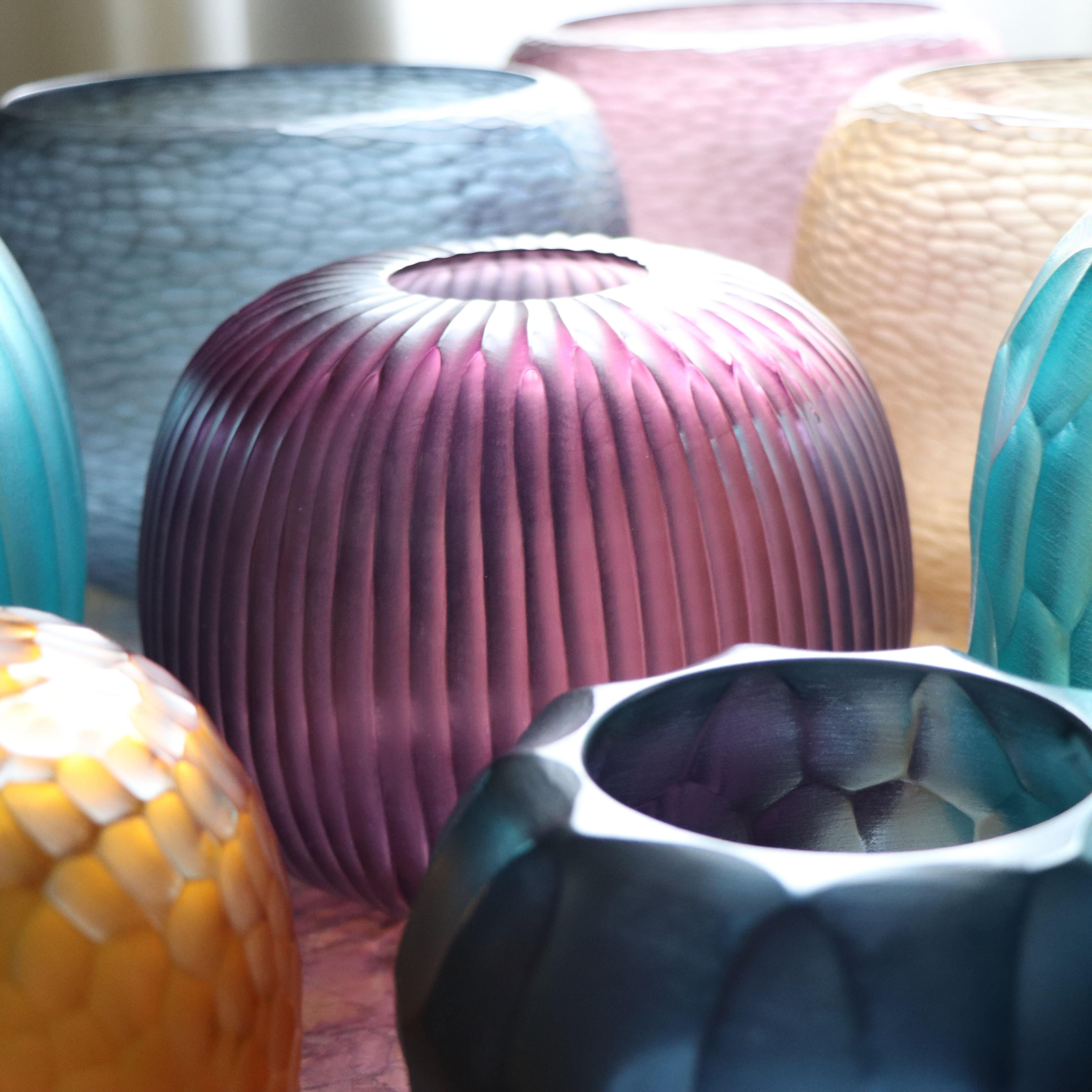 Hand-Crafted 21st Century by Micheluzzi Glass Riccio Amethyst Vase Handmade Murano Glass