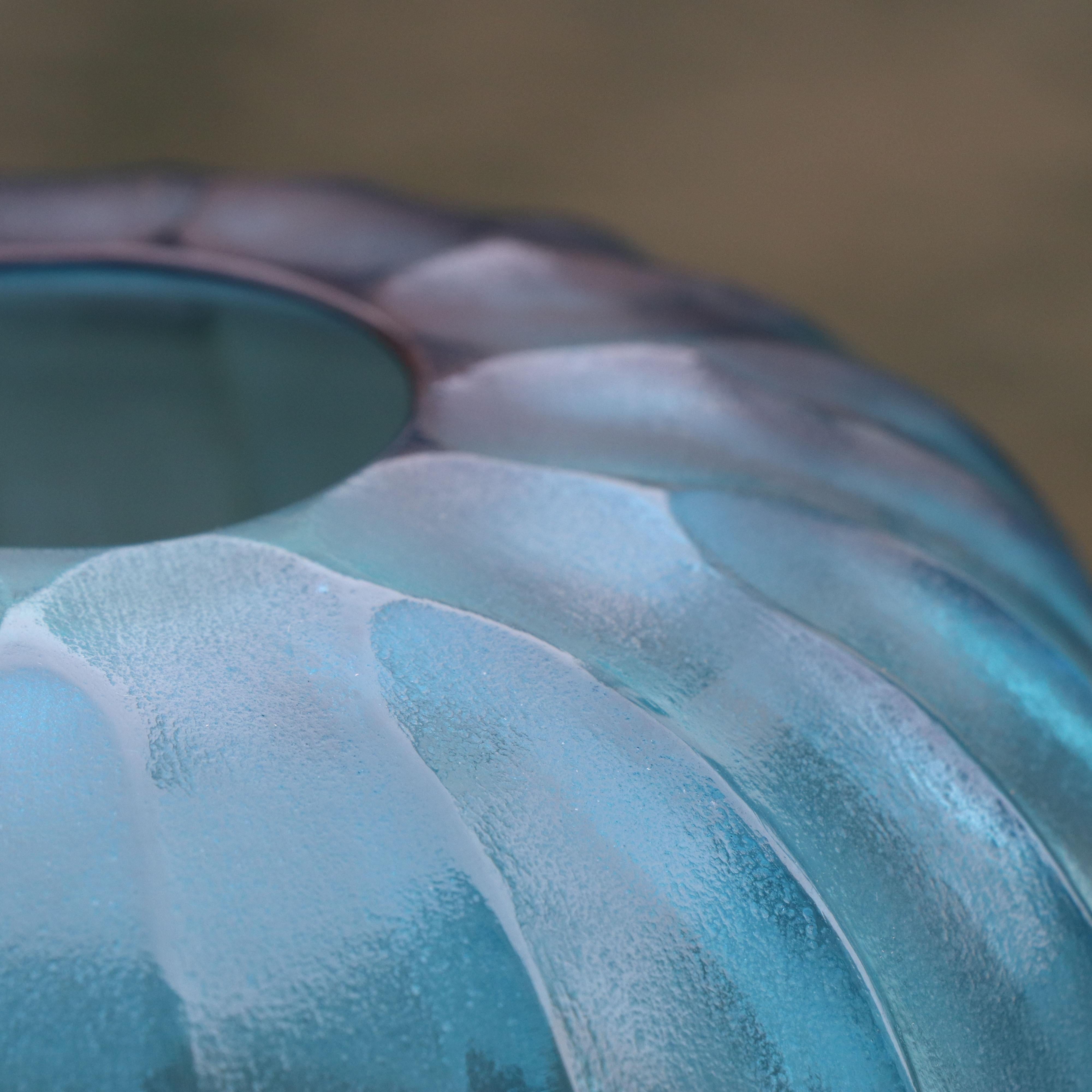 Hand-Carved 21st Century by Micheluzzi Glass Riccio Aquamarine Vase Handmade Murano Glass