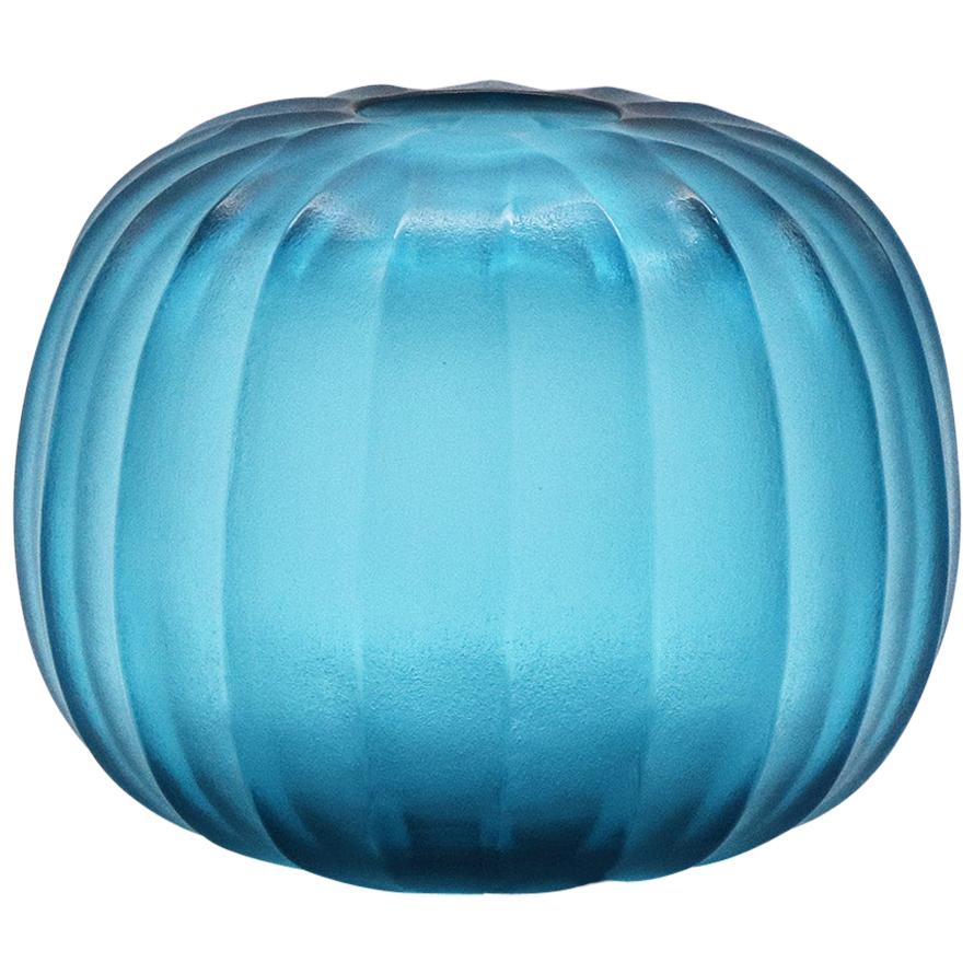 21st Century by Micheluzzi Glass Riccio Aquamarine Vase Handmade Murano Glass