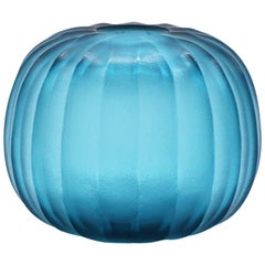 21st Century by Micheluzzi Glass Riccio Aquamarine Vase Handmade Murano Glass