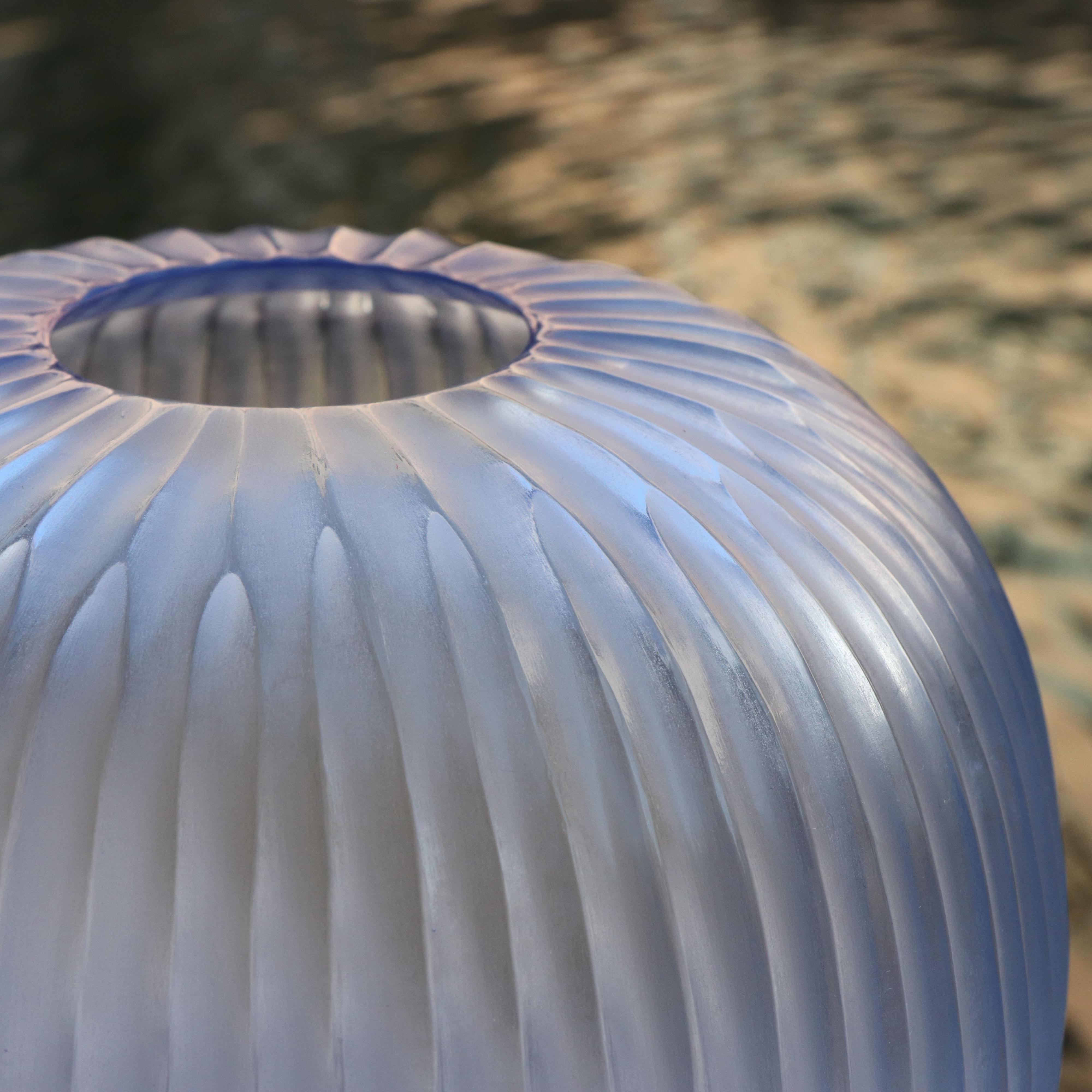Modern 21st Century by Micheluzzi Glass Riccio Light Blue Vase Handmade Murano Glass