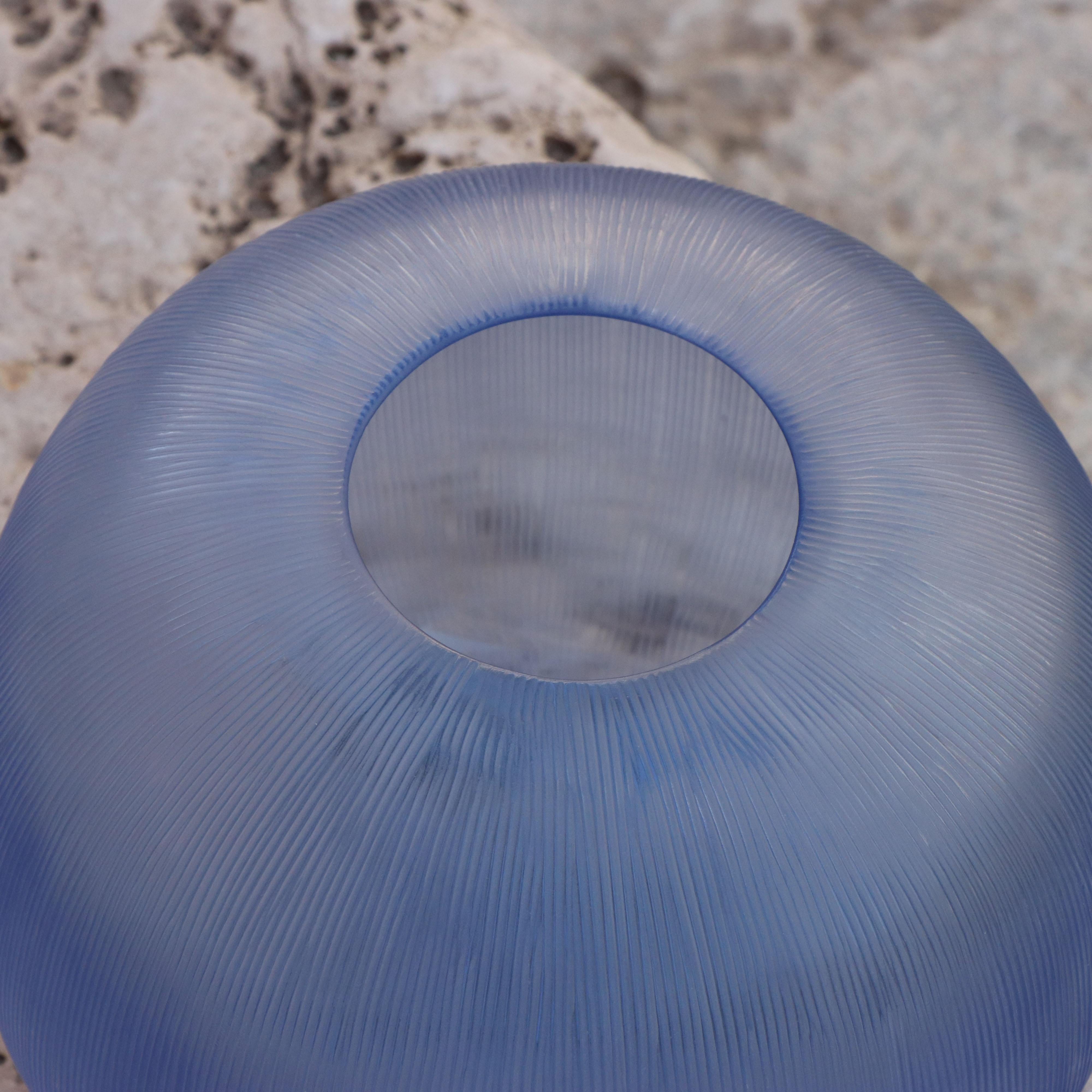Hand-Crafted 21st Century by Micheluzzi Glass Riccio Light Blue Vase Handmade Murano Glass