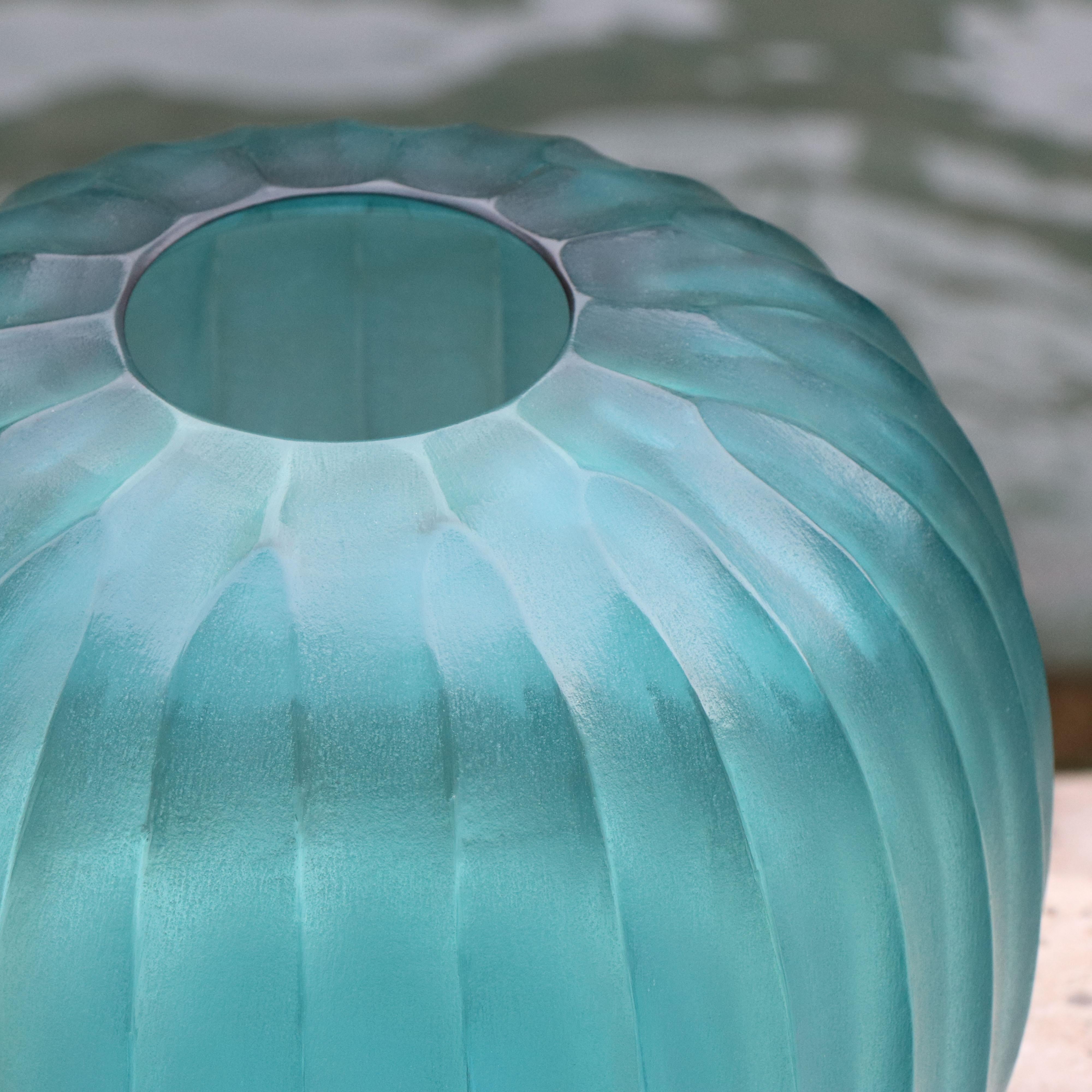 Italian 21st Century by Micheluzzi Glass Riccio Smeraldo Vase Handmade Murano Glass