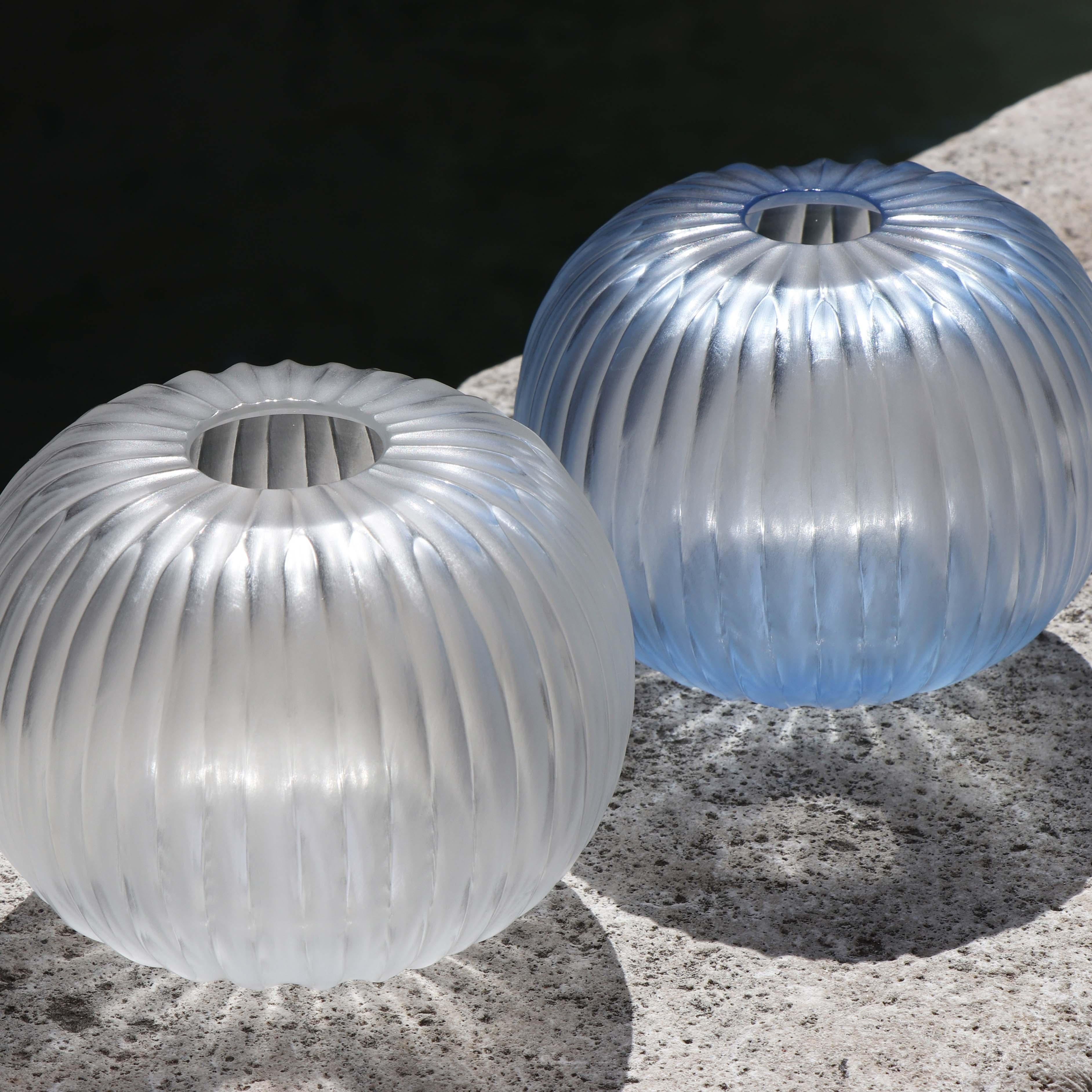 21st Century by Micheluzzi Glass Riccio Transparent Vase Handmade Murano Glass In New Condition For Sale In Venice, IT