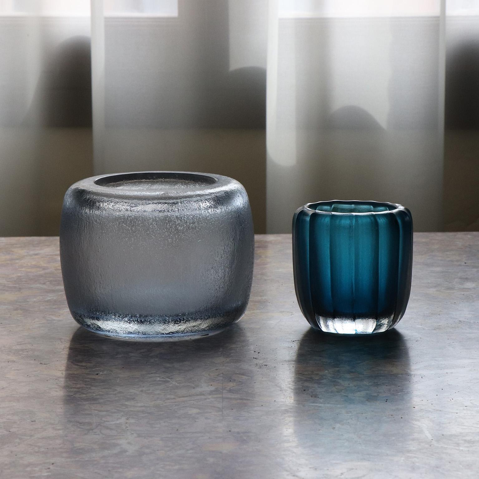 21st Century by Micheluzzi Glass Rullo Aquamarine Vase Handmade Murano Glass In New Condition In Venice, IT
