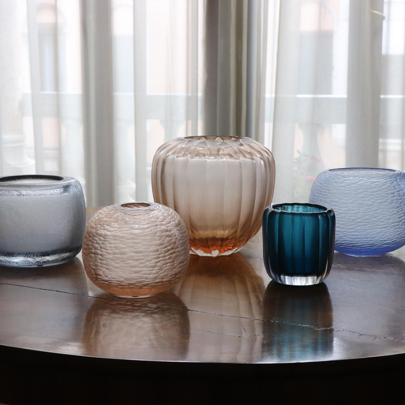Contemporary 21st Century by Micheluzzi Glass Rullo Aquamarine Vase Handmade Murano Glass