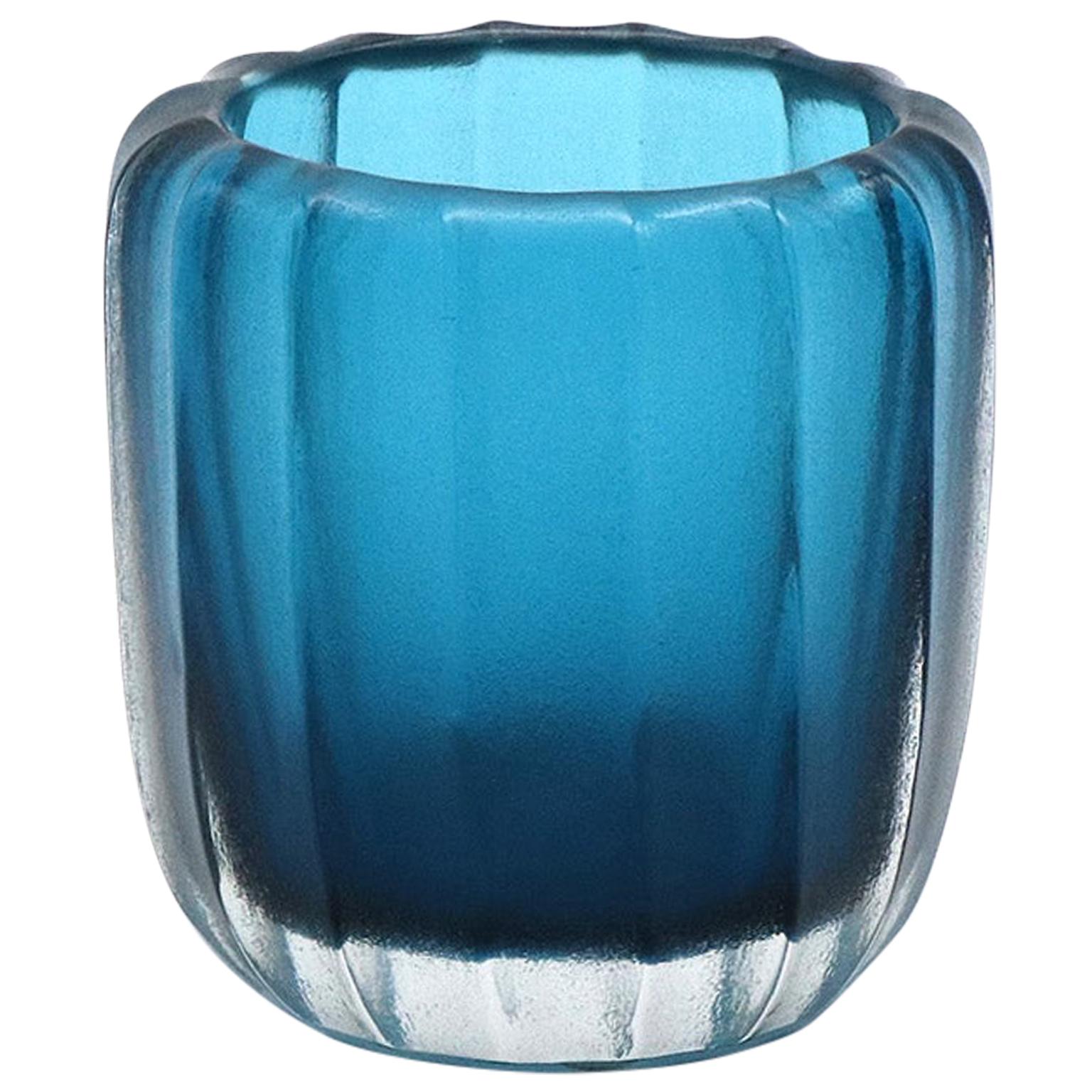 21st Century by Micheluzzi Glass Rullo Aquamarine Vase Handmade Murano Glass