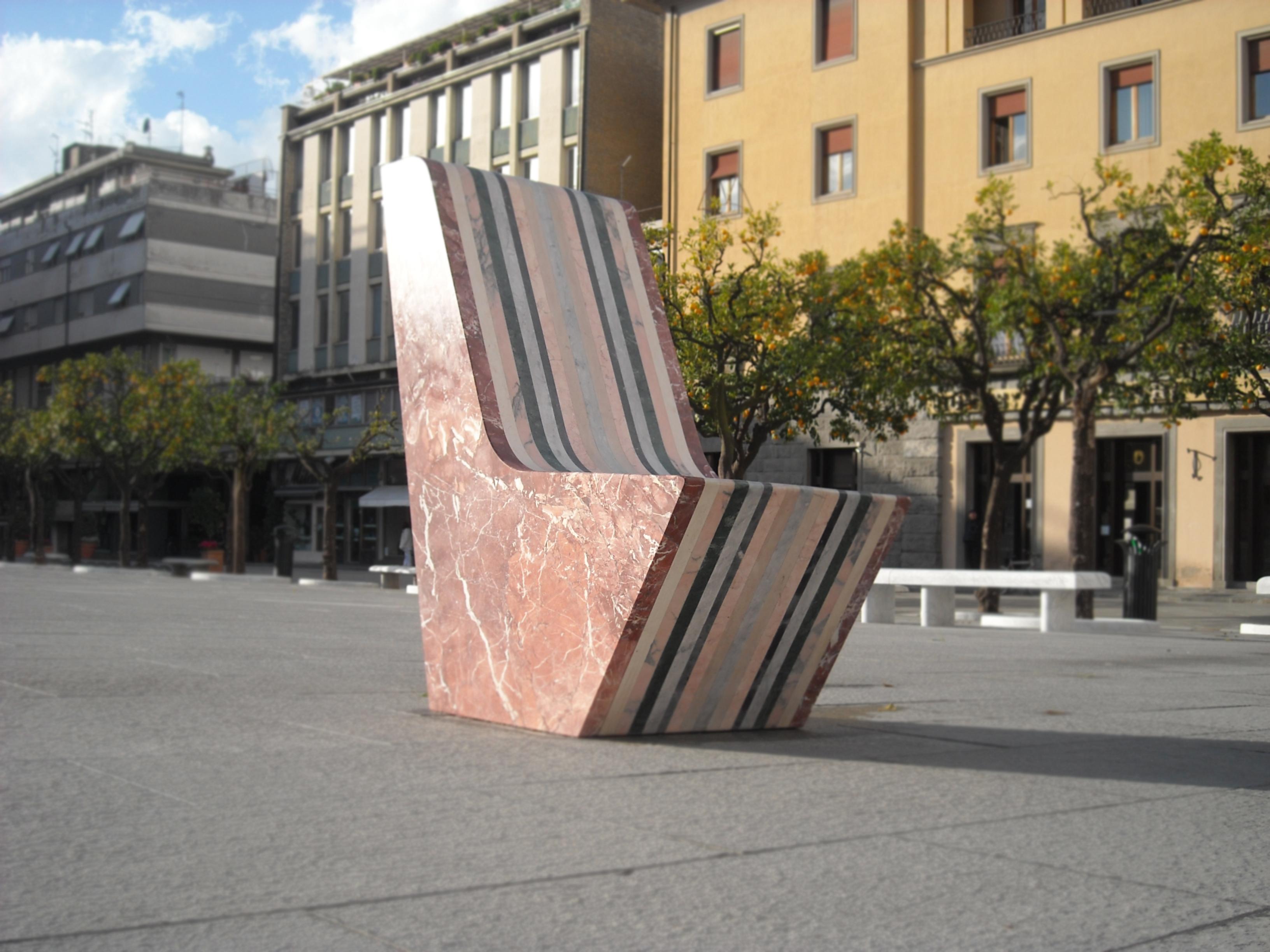 Bench in recycled polichrome marbles designed by Massimiliano Nocchi – Andrea Giacomo Tazzini.

Size: Bench Big cm 97 x 50 x 105 H
Materials: Polichrome marbles.
 