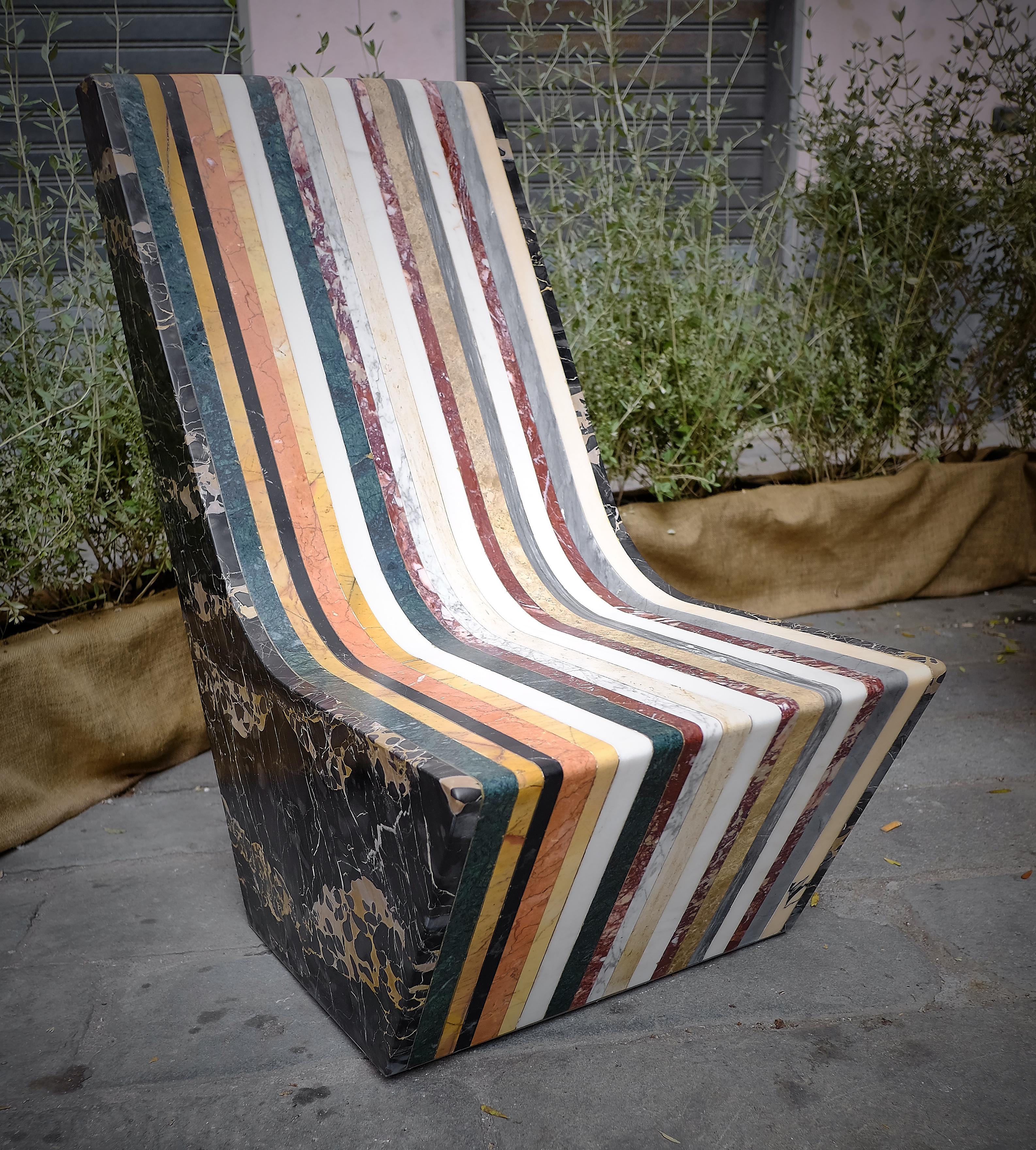 Hand-Crafted 21st Century by M.Nocchi e A.Tazzini Recycled Polichrome Marble Bench Matrioska For Sale