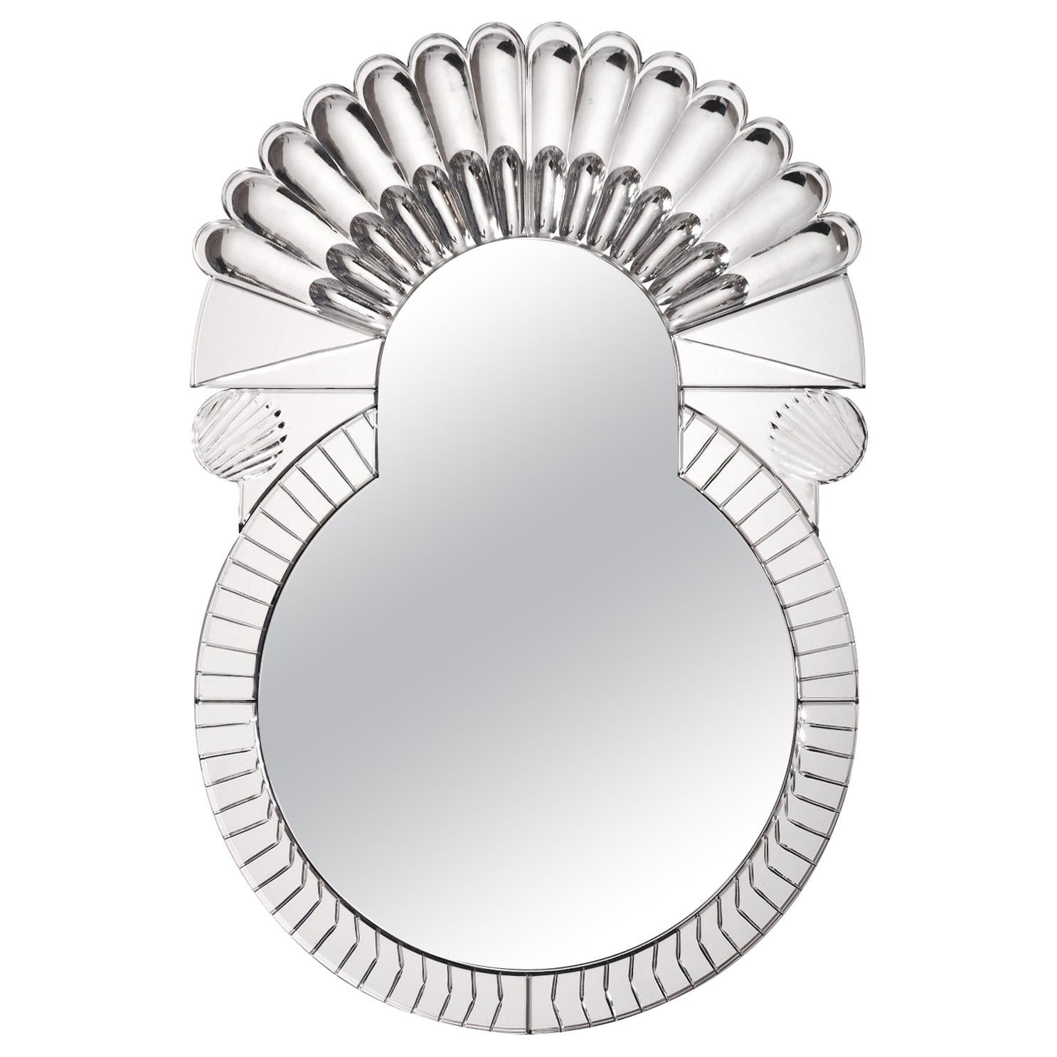 Scena Rotonda Small Murano Glass Carved Mirror by Portego For Sale