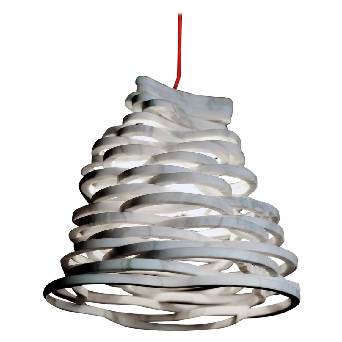 21st Century by Paolo Ullian "Annika" Pendant Lamp in White Carrara Marble For Sale