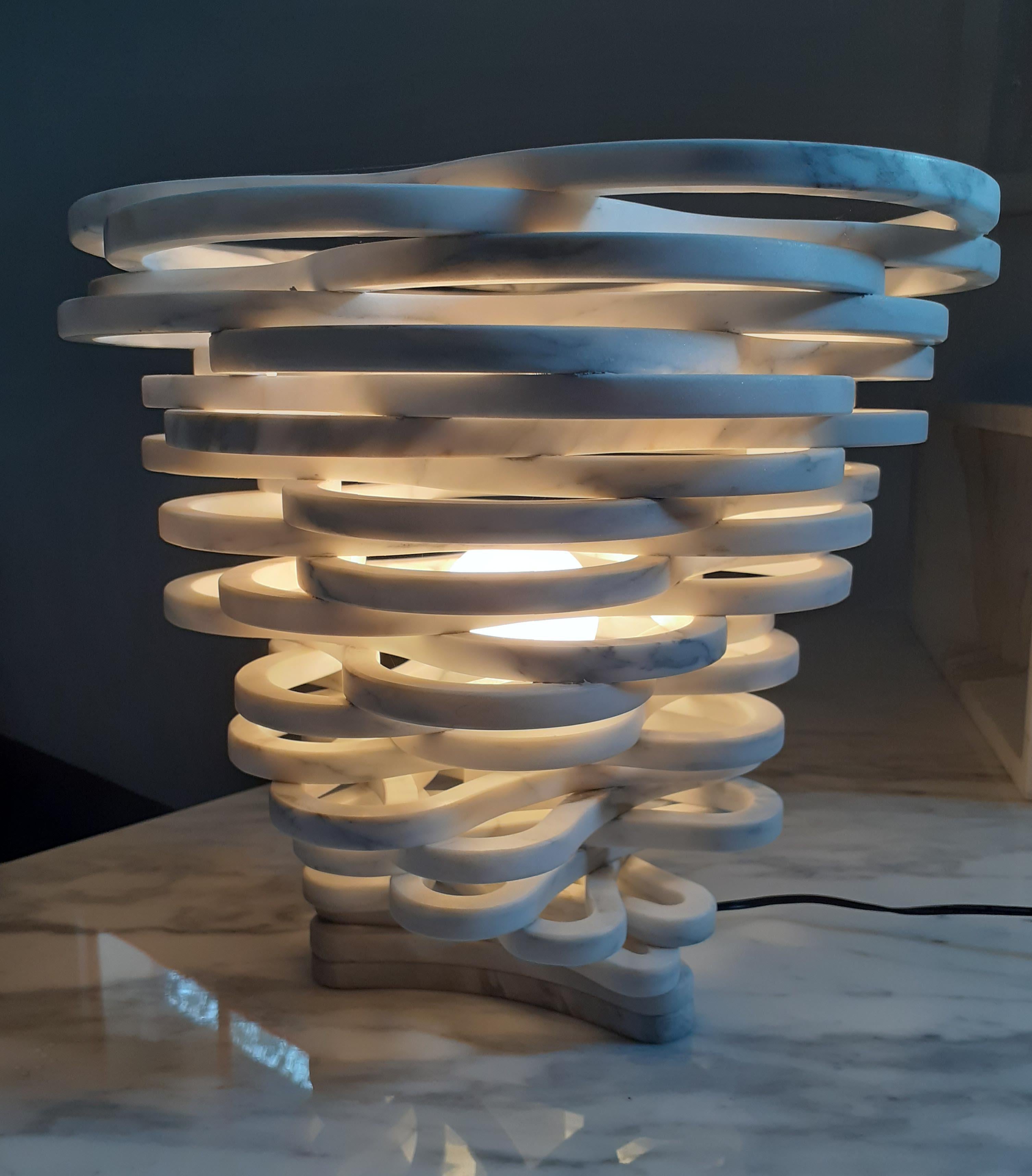 Hand-Crafted 21st Century by Paolo Ullian Annika Table Lamp in White Marble Carrara For Sale
