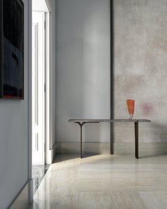 21st Century by Pelizzari Studio Amani Grey Marble Consolle Satin Bronze Legs