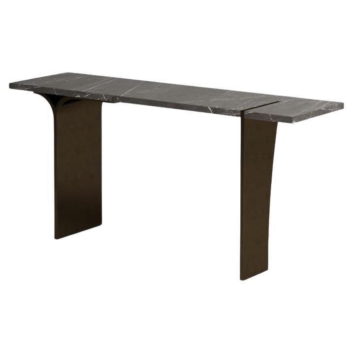 21st Century by Pelizzari Studio Amani Grey Marble Consolle Satin Bronze Legs For Sale