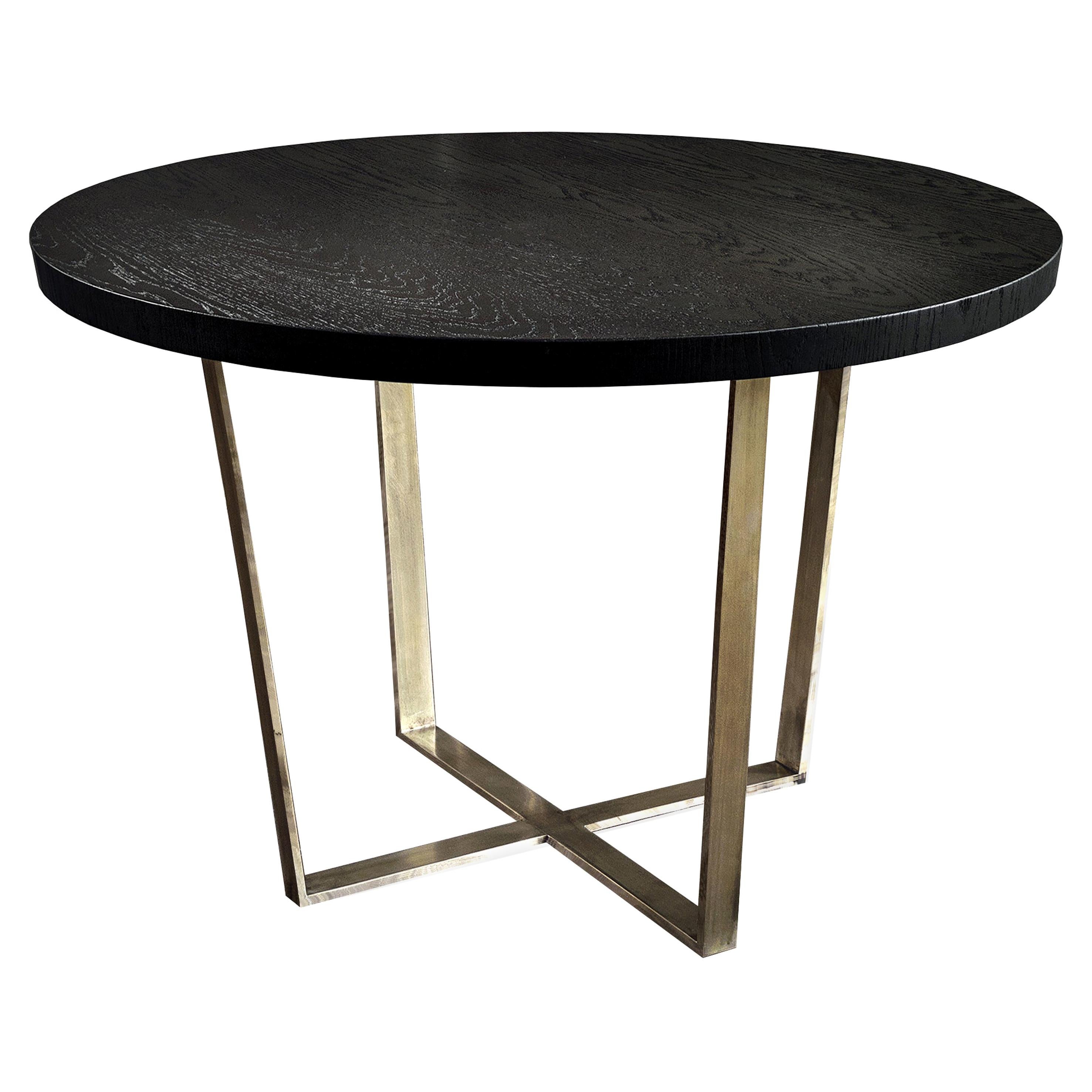 21st Century Oval Dining Table, Reclaimed Oak, Brass Ring, Steel Legs