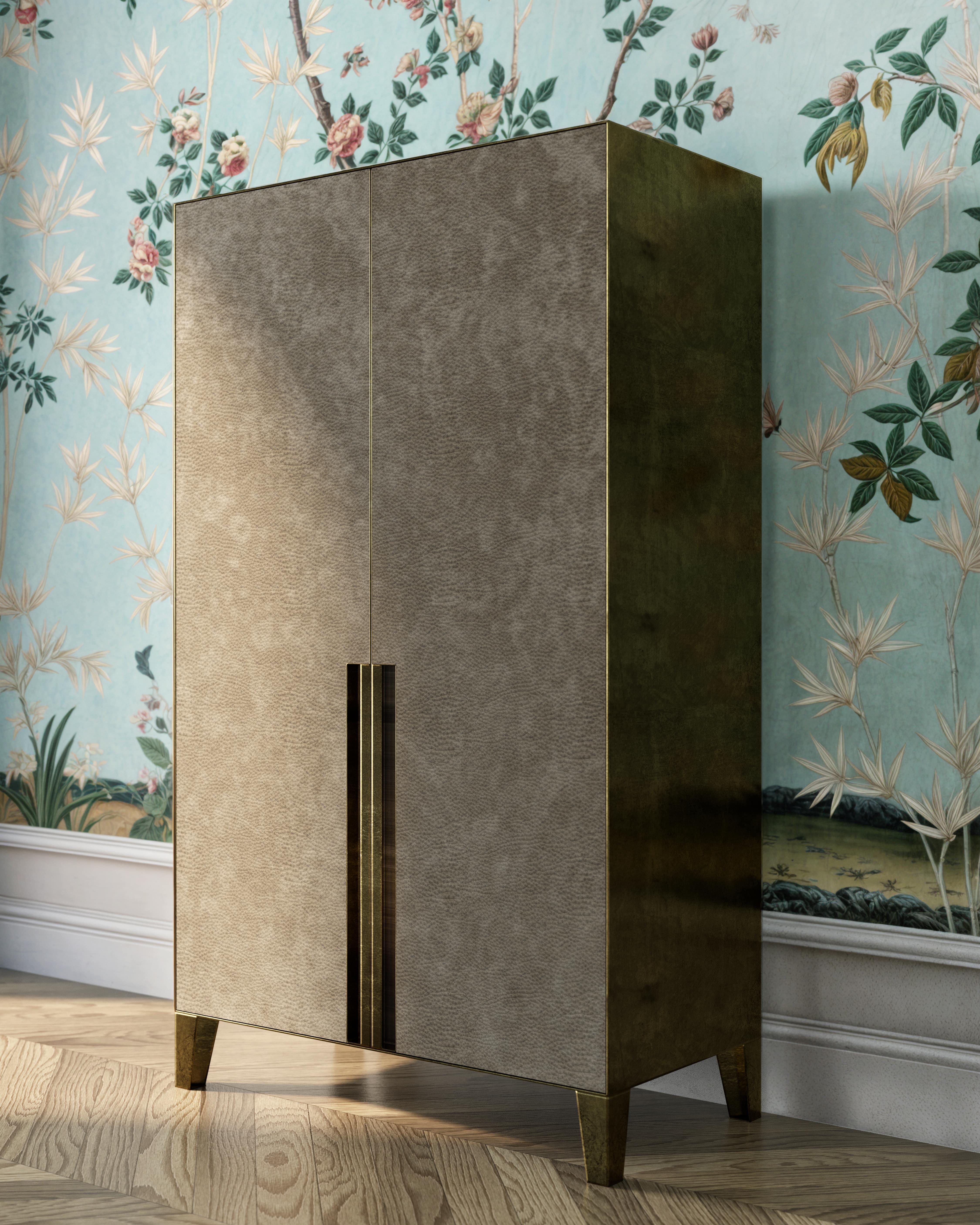 Modern 21st Century by Pelizzari Studio Etched Brass Sideboard Alcantara Doors For Sale