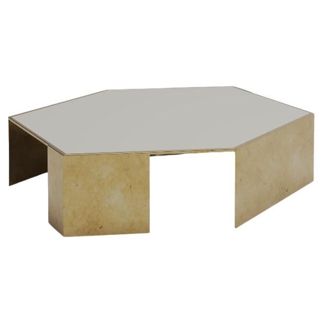 21st Century by Pelizzari Studio Etched Brass Table Glass Top For Sale