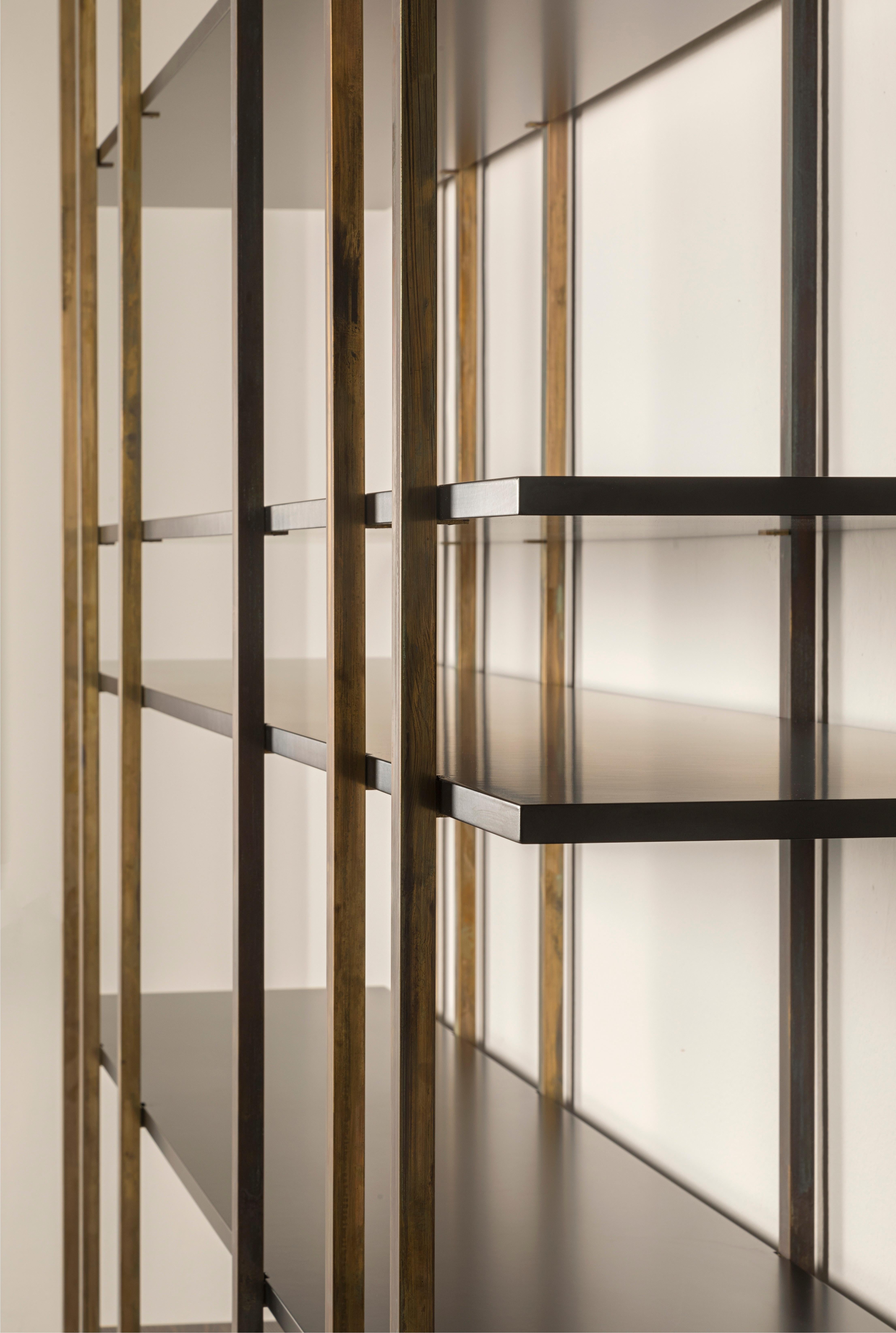 Italian 21st Century by Pelizzari Studio Makassar Ebony Bookcase Etched Brass Legs For Sale