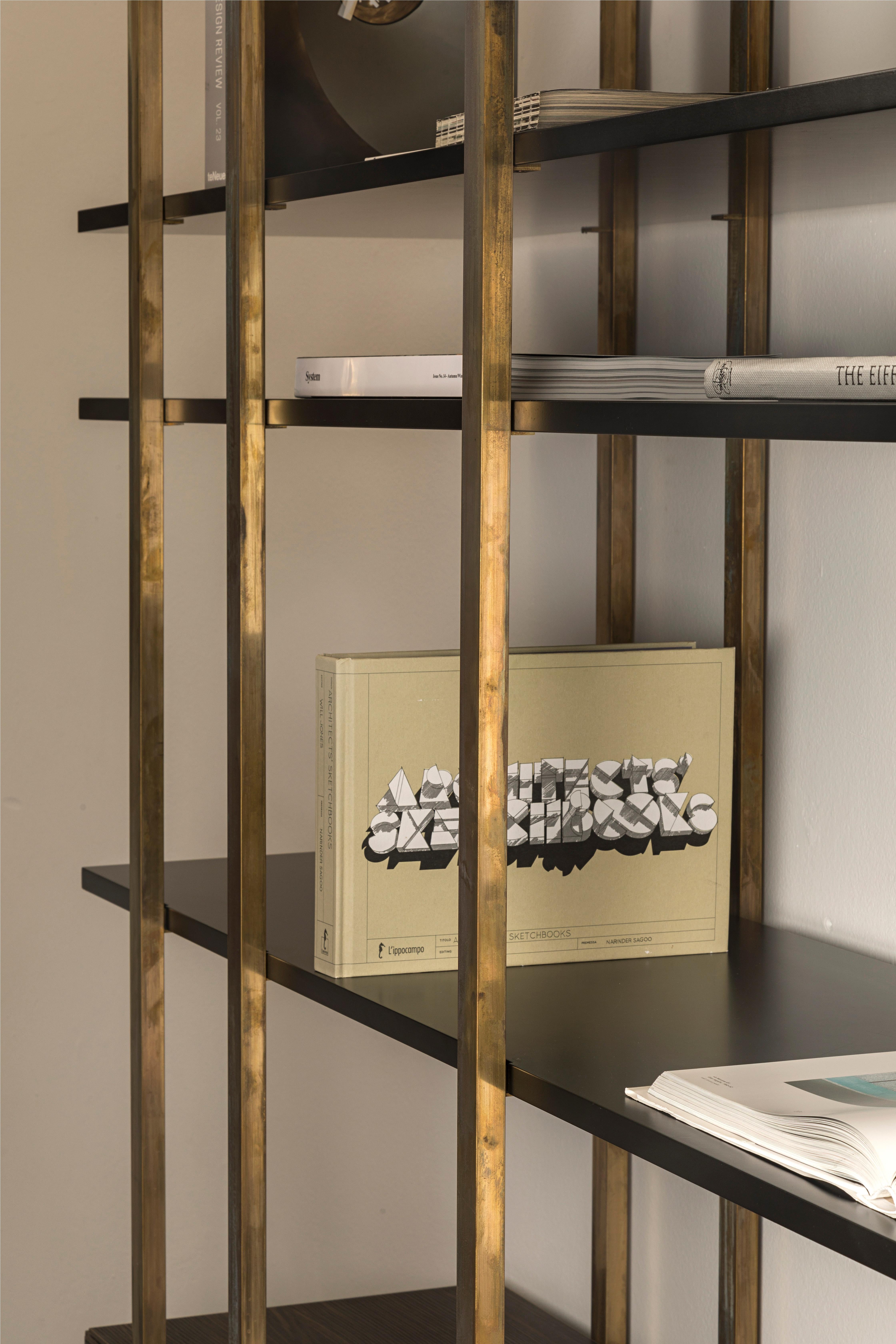 21st Century by Pelizzari Studio Makassar Ebony Bookcase Etched Brass Legs For Sale 1