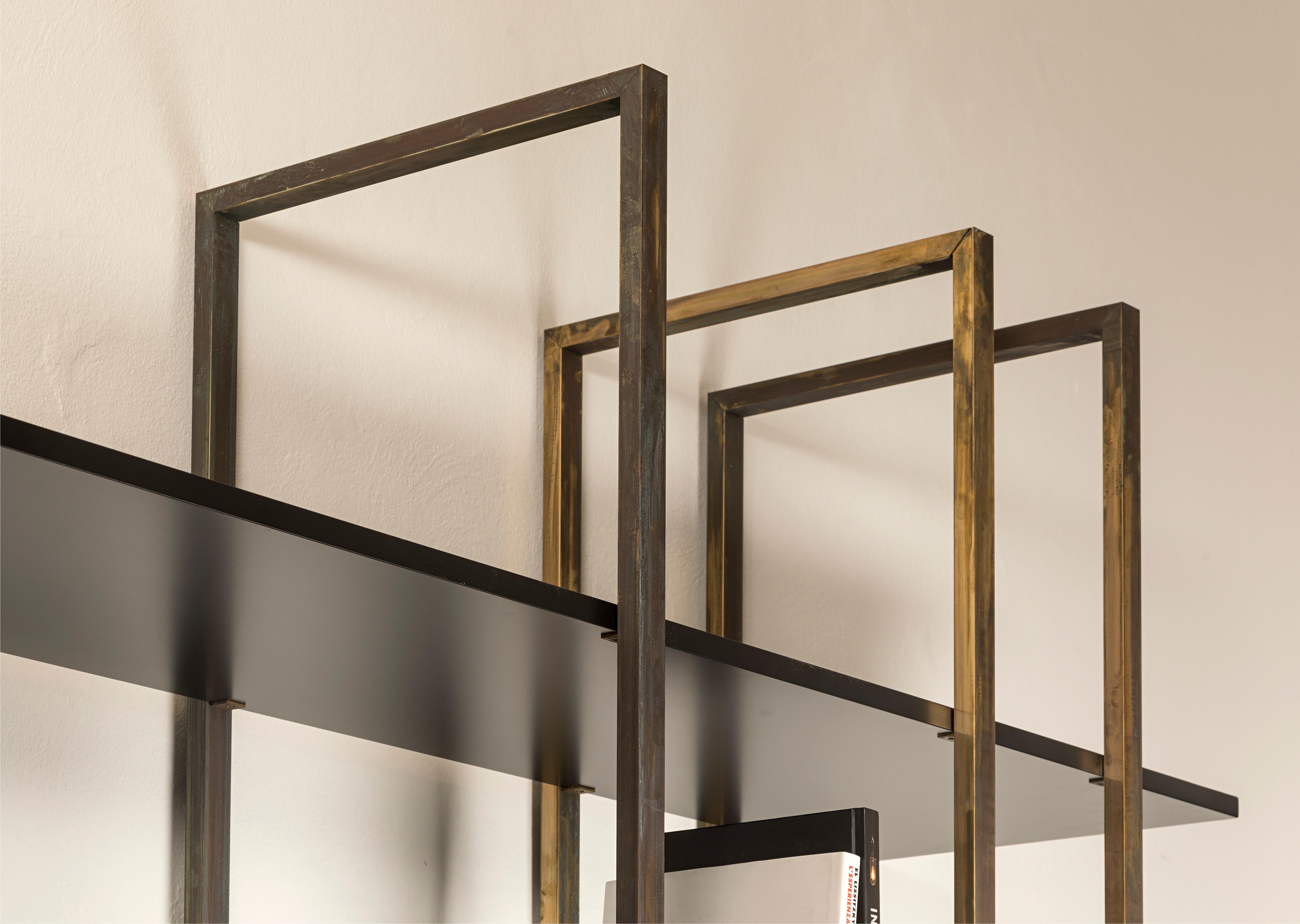 21st Century by Pelizzari Studio Makassar Ebony Bookcase Etched Brass Legs For Sale 2