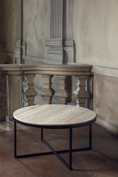 21st Century by Pelizzari Studio Travertino Coffee Table Natural Black Iron Legs