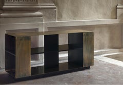 21st Century by Pelizzari Studio Wood Black Lacquered Bookcase Etched Brass Skin