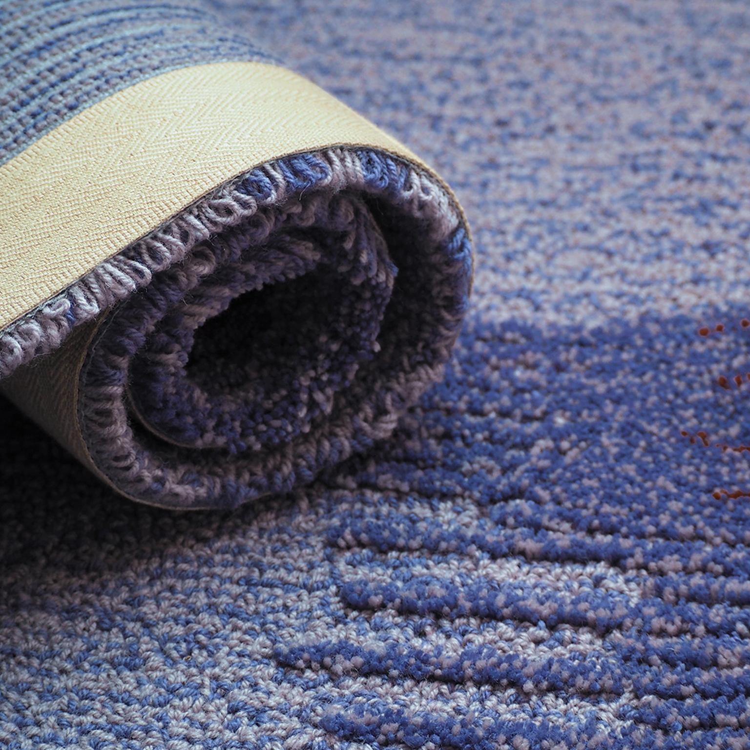 Modern Epoca Due Rug Royal-blue and Brick 100% Wool by Portego For Sale