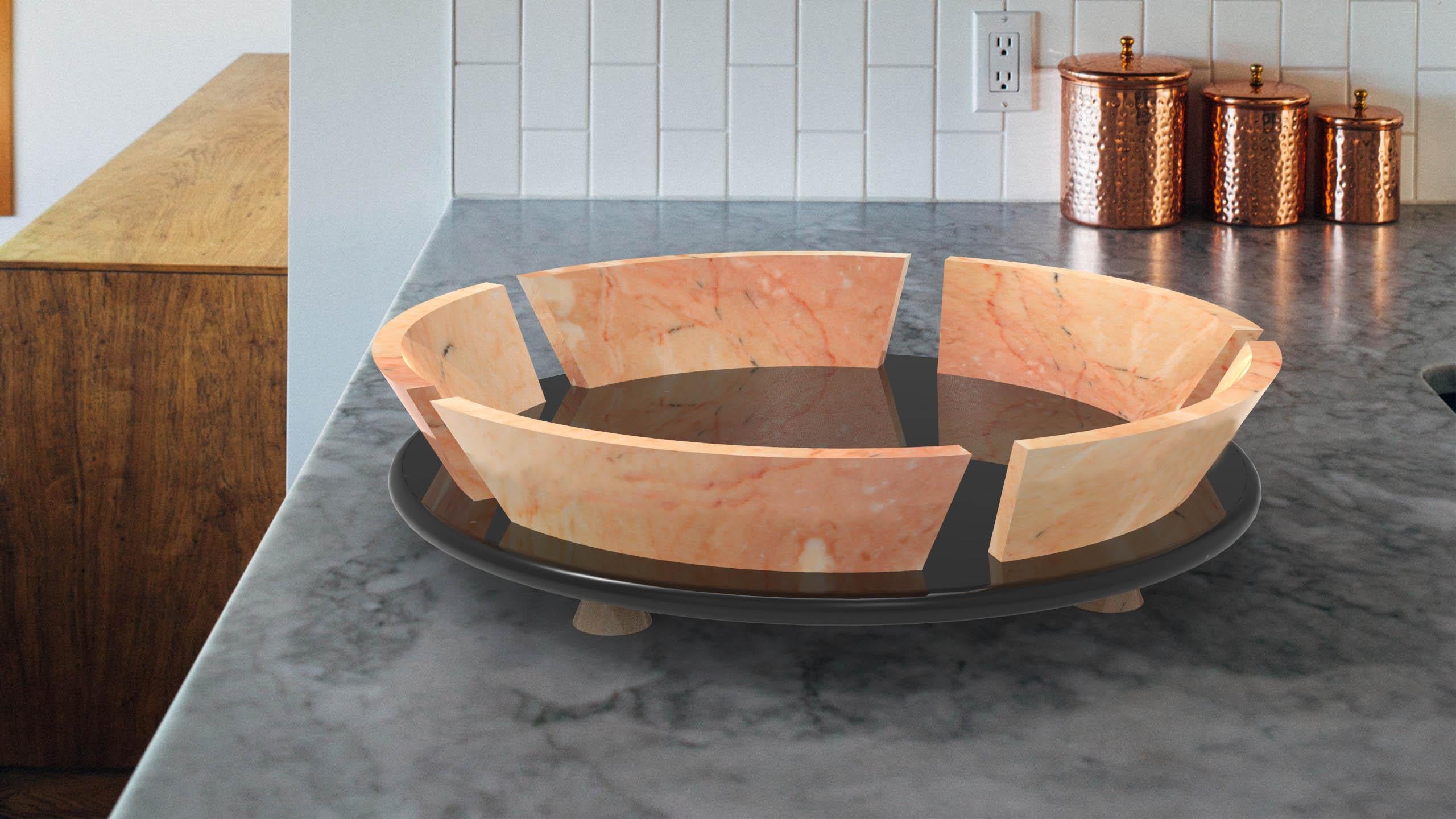 Modern 21st Century by Sergio Asti Marble Fruit Bowl Centerpiece in Pink & Black Marble For Sale