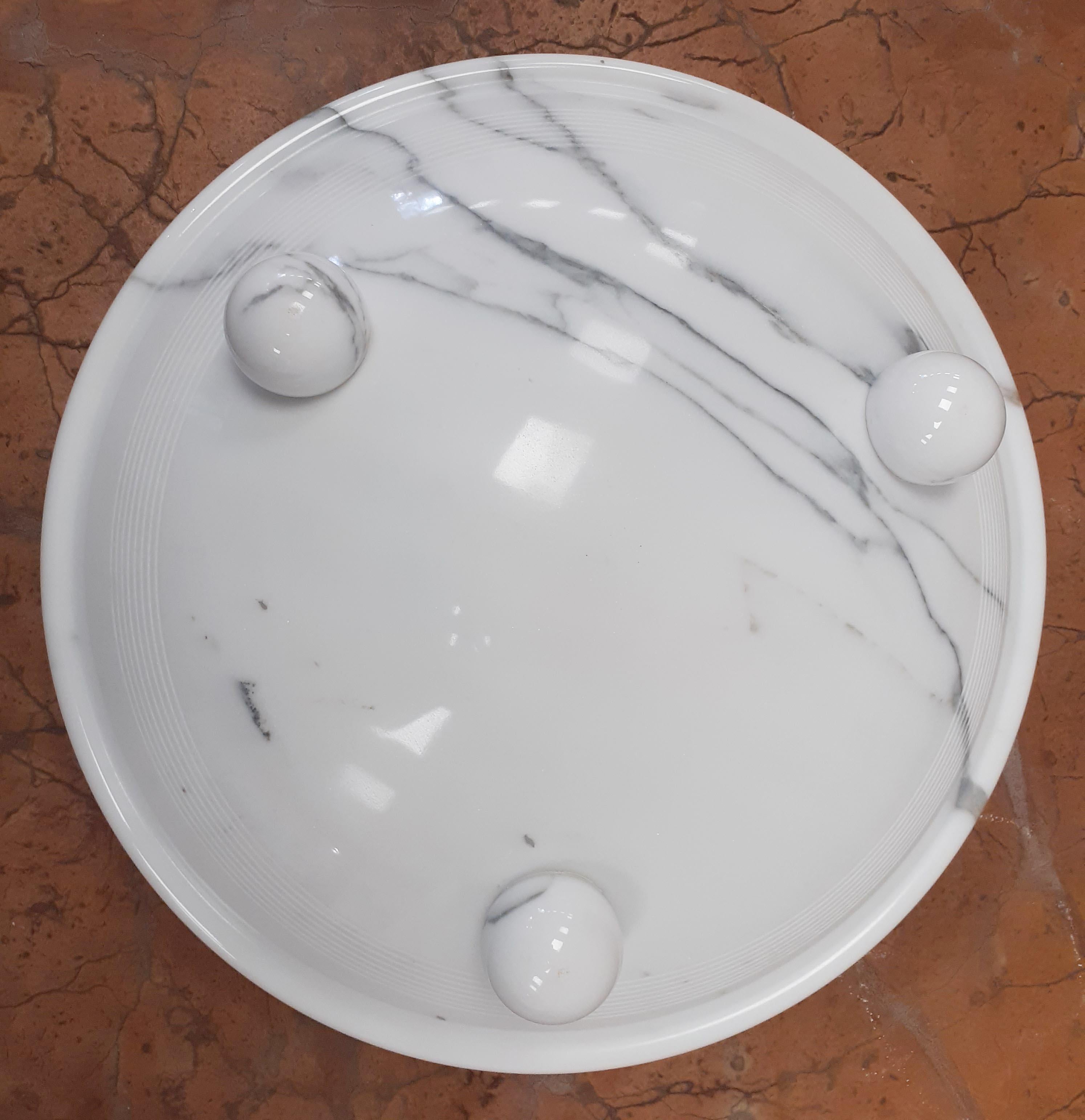 Hand-Crafted 21st Century by Sergio Asti Marble Fruit Bowl Centerpiece in White Carrara For Sale