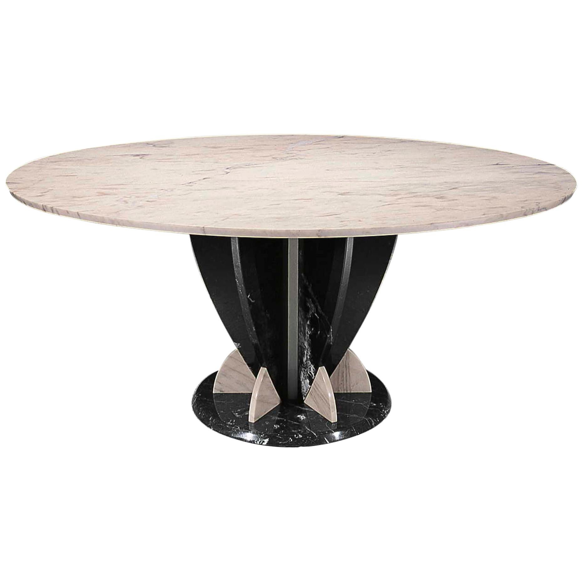 21st Century by Sergio Asti Marble Table in Pink Portugal and Black Marquina For Sale