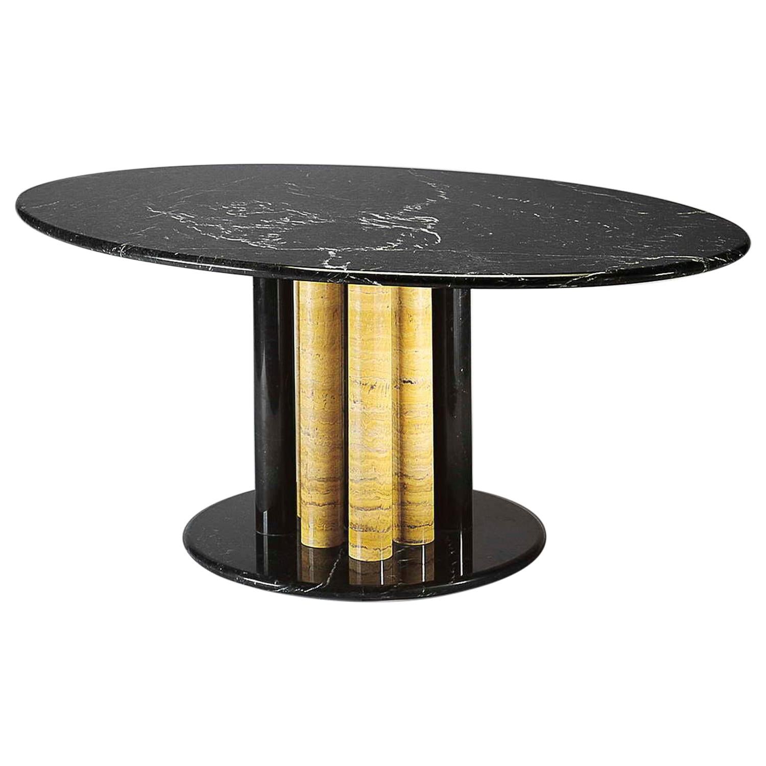 21st Century by Sergio Asti Marble Table in Yellow Travertine and Black Marquina For Sale