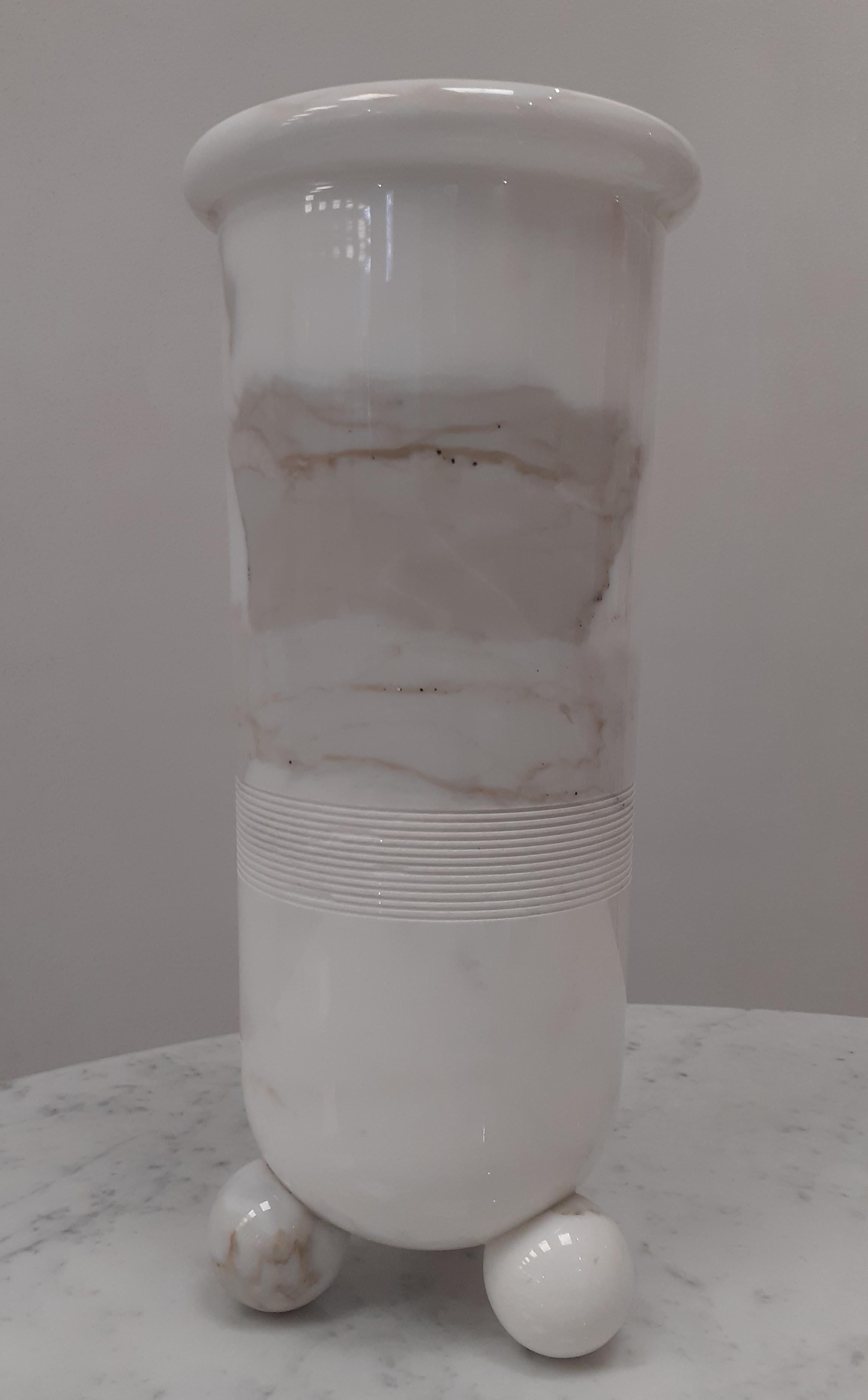 Hand-Crafted 21st Century by Sergio Asti Sculpture Marble Vase in White Carrara and Calacatta For Sale