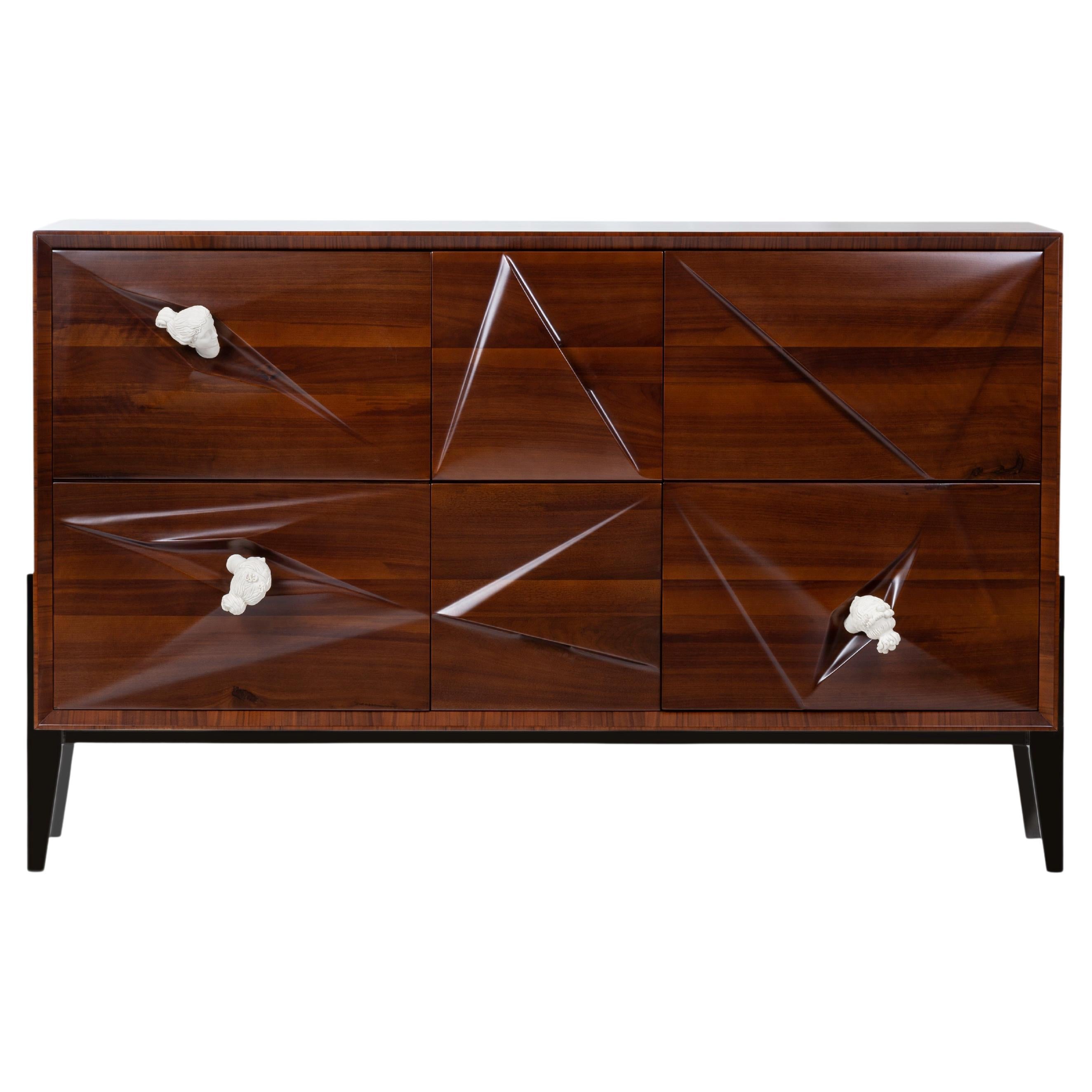 21st Century Ca Nova Sideboard, Walnut and Porcelain, Made in Italy by Hebanon For Sale