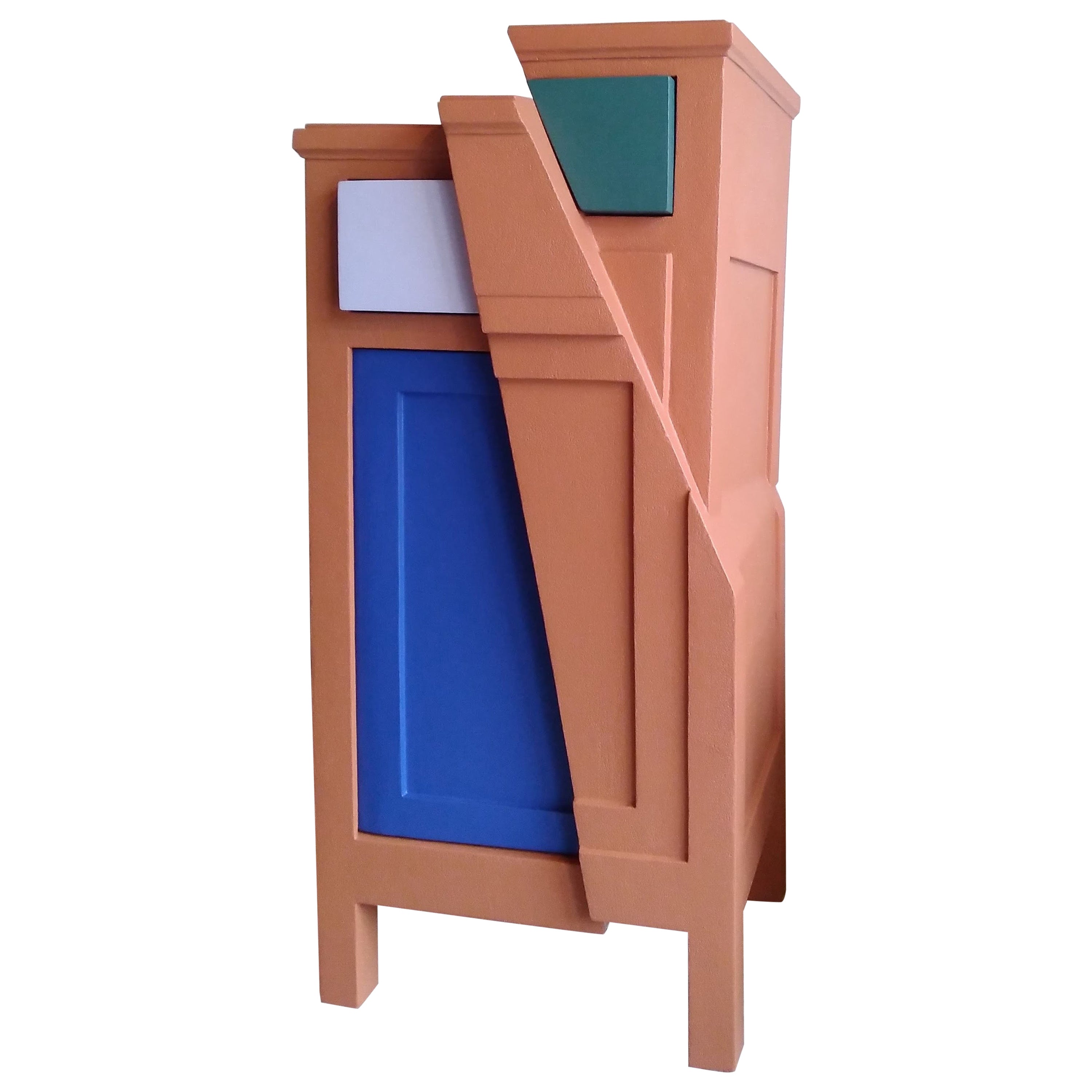 Cabinet-Sculpture du 21e siècle - Couleurs contemporaines bleu-vert-rouge en bois-résine