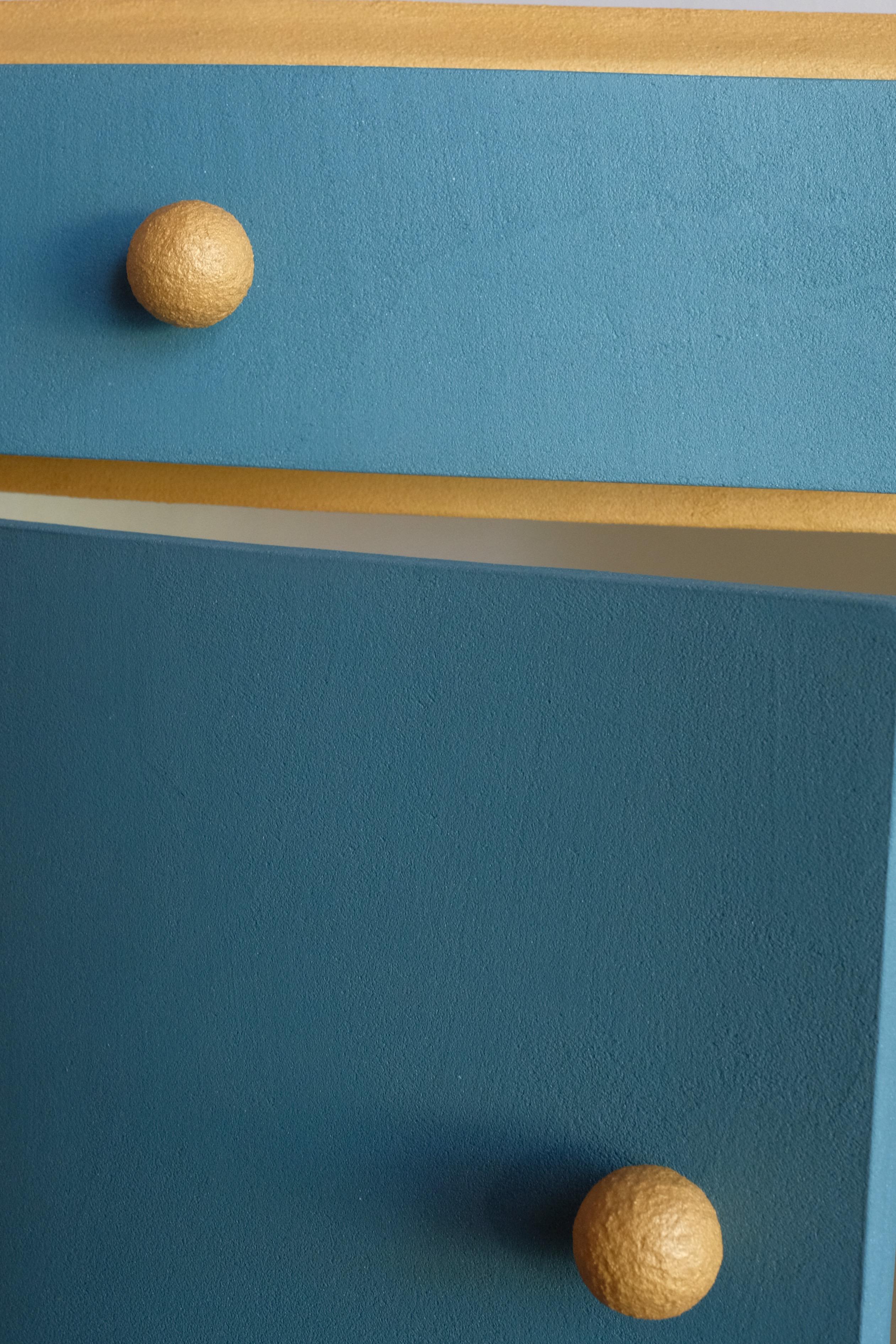Italian 21st Century Cabinet-Sculpture Contemporary Gold-Blue Colors in Wood and Resin