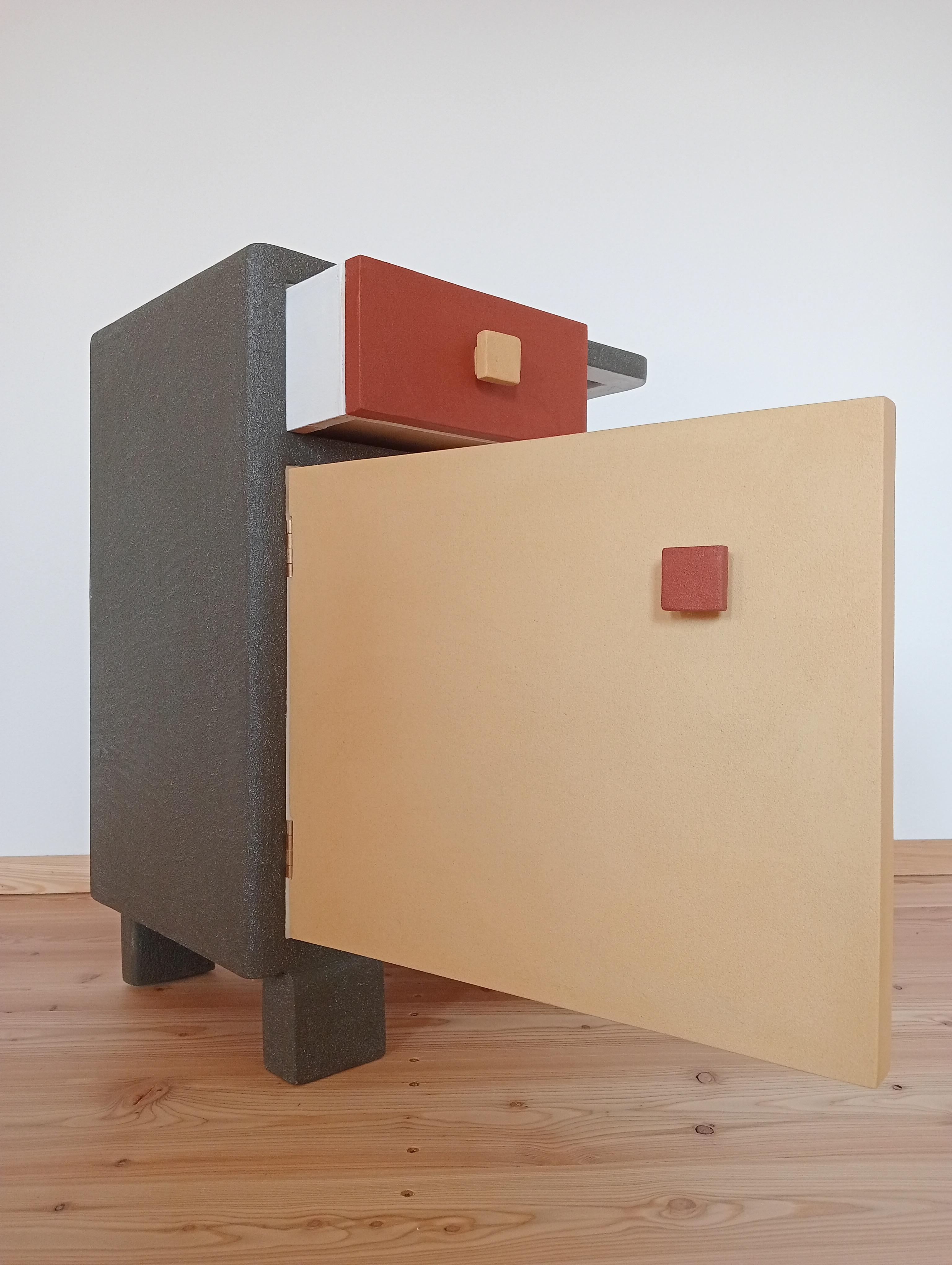 21st Century Cabinet-Sculpture Contemporary Gold-Green-Red in Wood and Resin For Sale 6