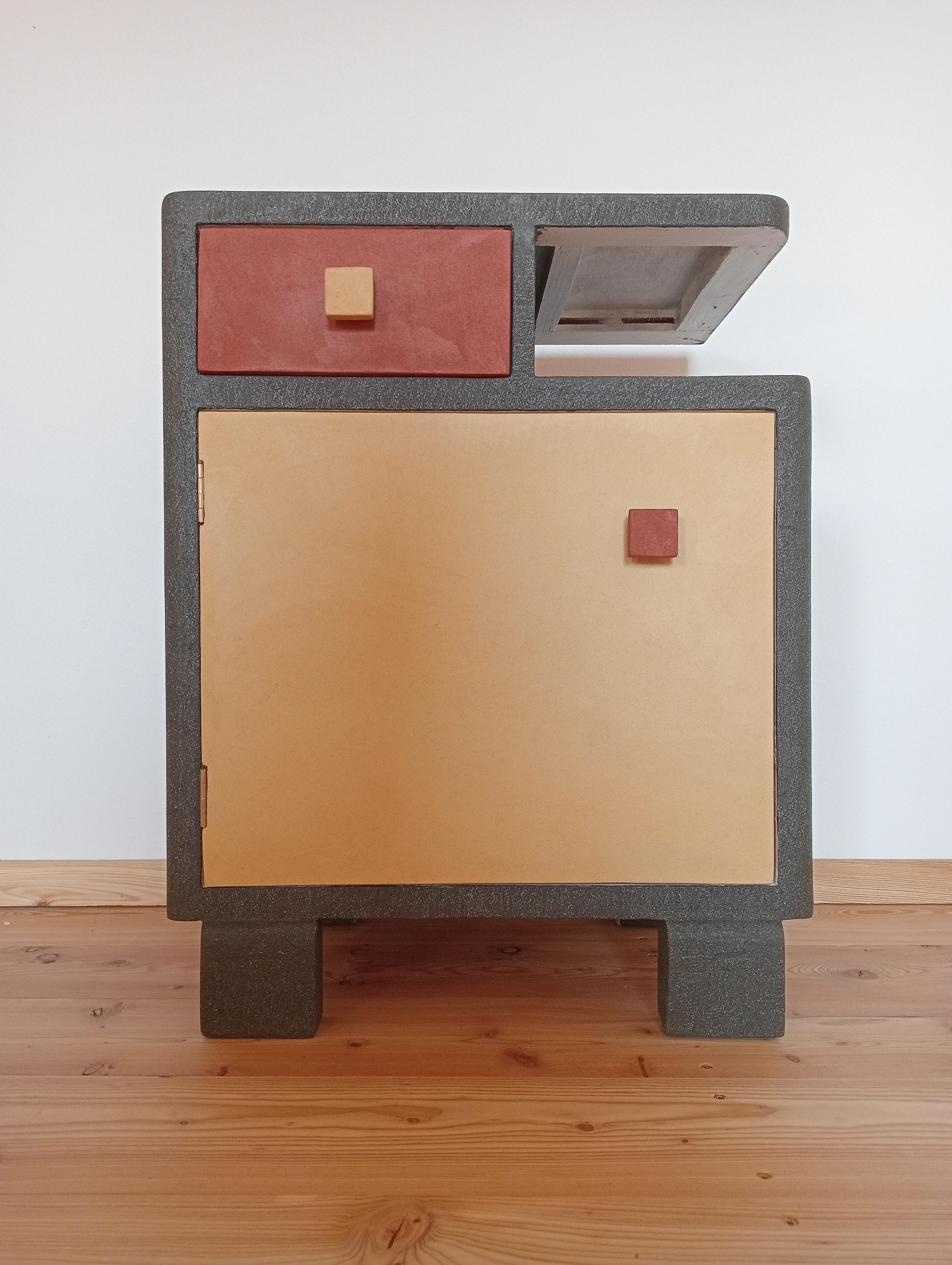 Modern 21st Century Cabinet-Sculpture Contemporary Gold-Green-Red in Wood and Resin For Sale