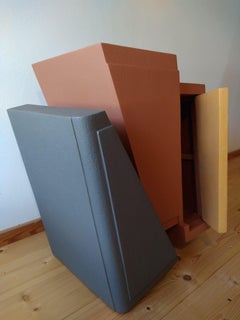 21st Century Cabinet-Sculpture Contemporary Gold, Grey, Ginger in Wood-Resin