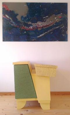 21st Century Cabinet-Sculpture Contemporary Green-Yellow Colors in Wood-Resin