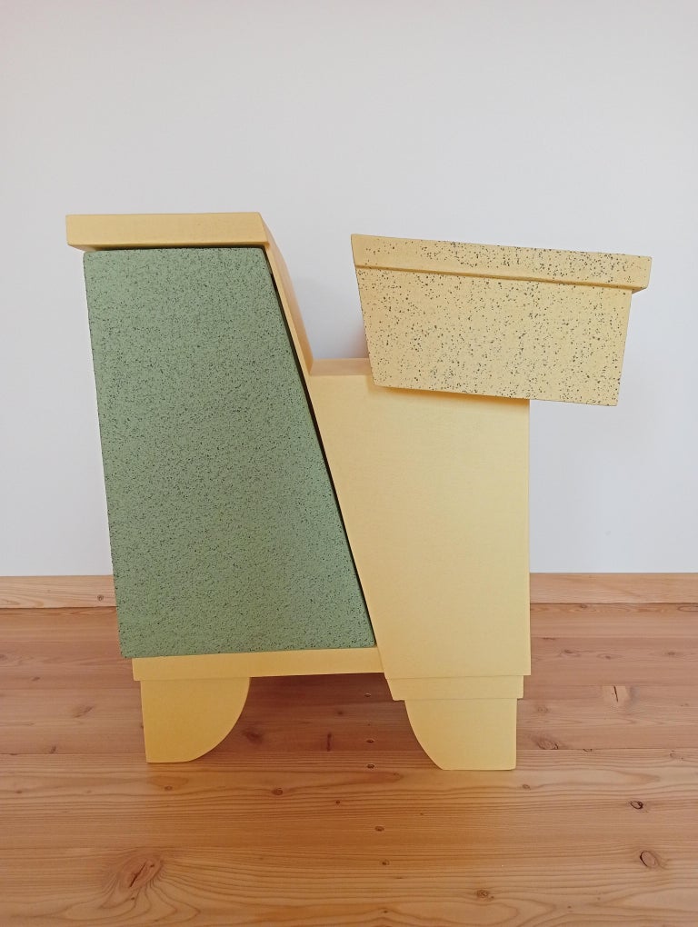 Modern 21st Century Cabinet-Sculpture Contemporary Green-Yellow Colors in Wood-Resin For Sale