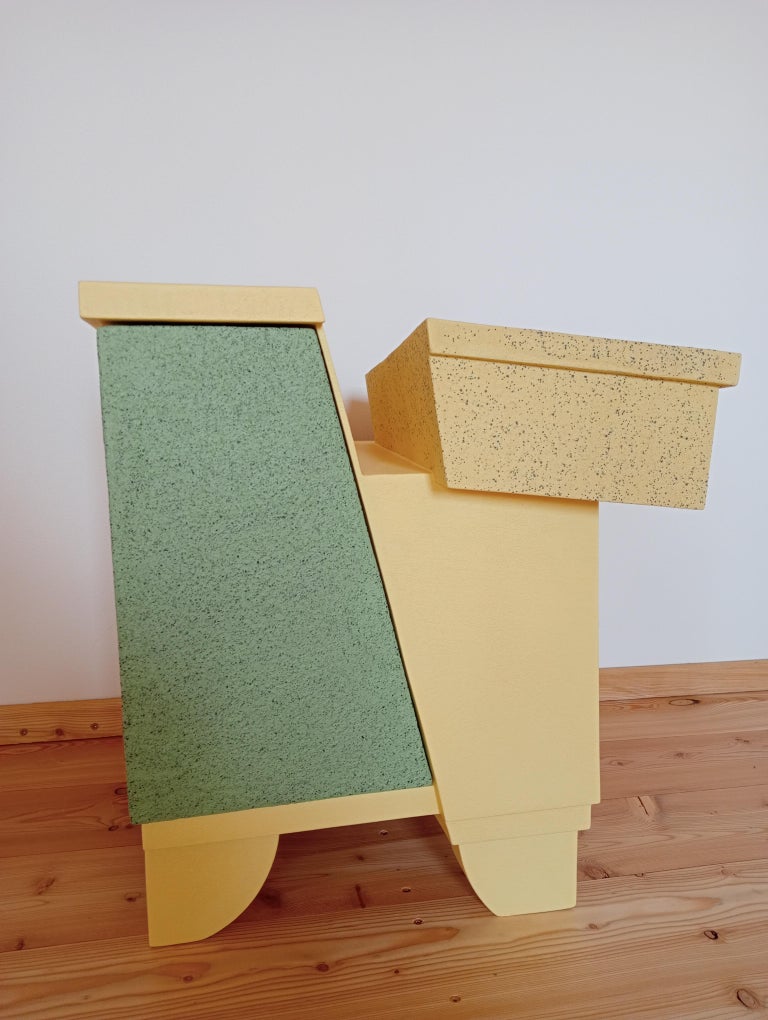 Italian 21st Century Cabinet-Sculpture Contemporary Green-Yellow Colors in Wood-Resin For Sale