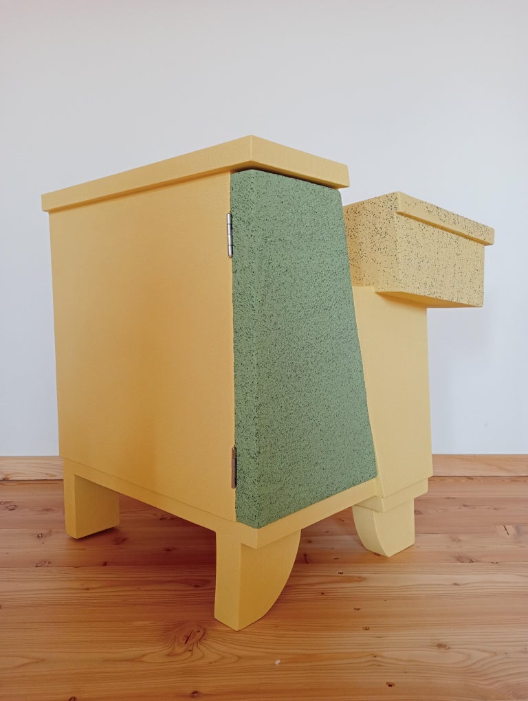 21st Century Cabinet-Sculpture Contemporary Green-Yellow Colors in Wood-Resin For Sale 1