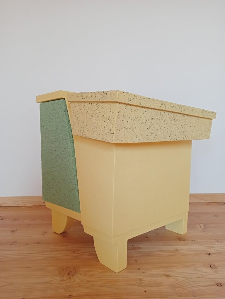 21st Century Cabinet-Sculpture Contemporary Green-Yellow Colors in Wood-Resin For Sale 3