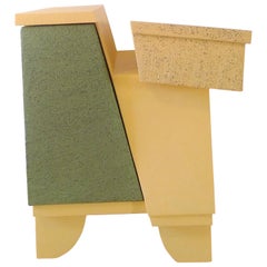 Armadio-scultura del XXI secolo con colori contemporanei verde-giallo in Wood-Resin
