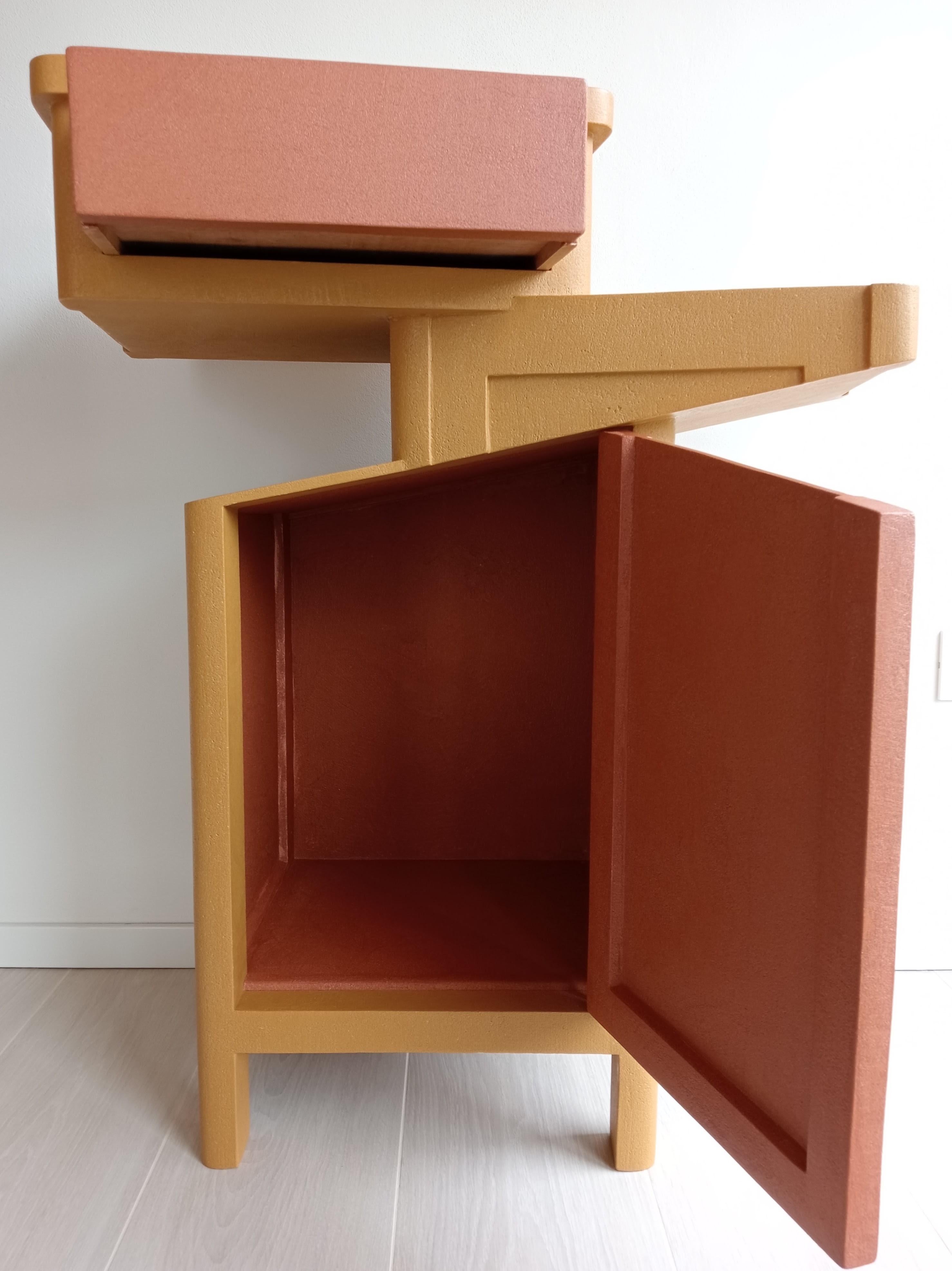 Modern Cabinet Sculpture Italian Design Contemporary in Wood and Resin coloured For Sale