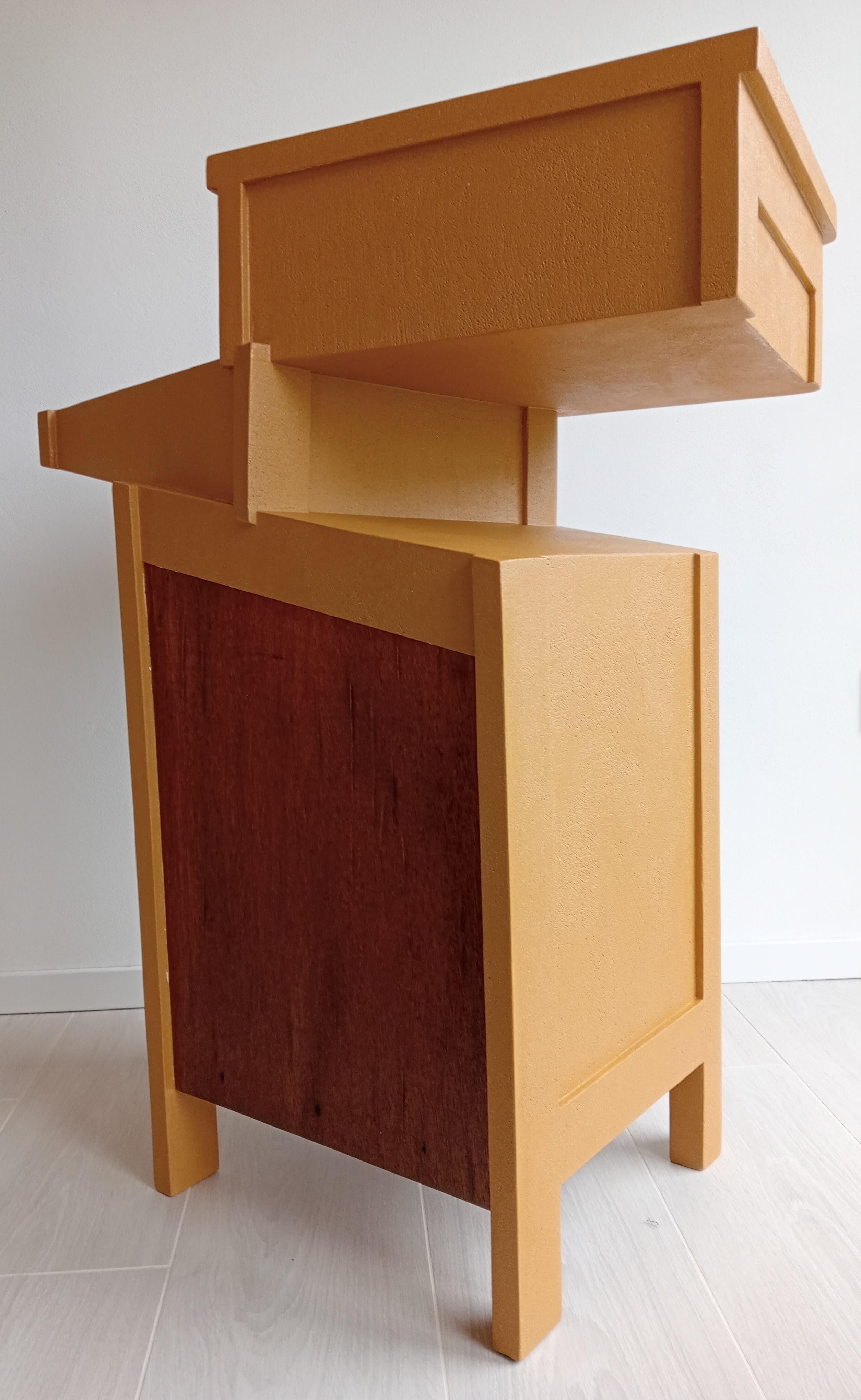 Hand-Crafted Cabinet Sculpture Italian Design Contemporary in Wood and Resin coloured For Sale